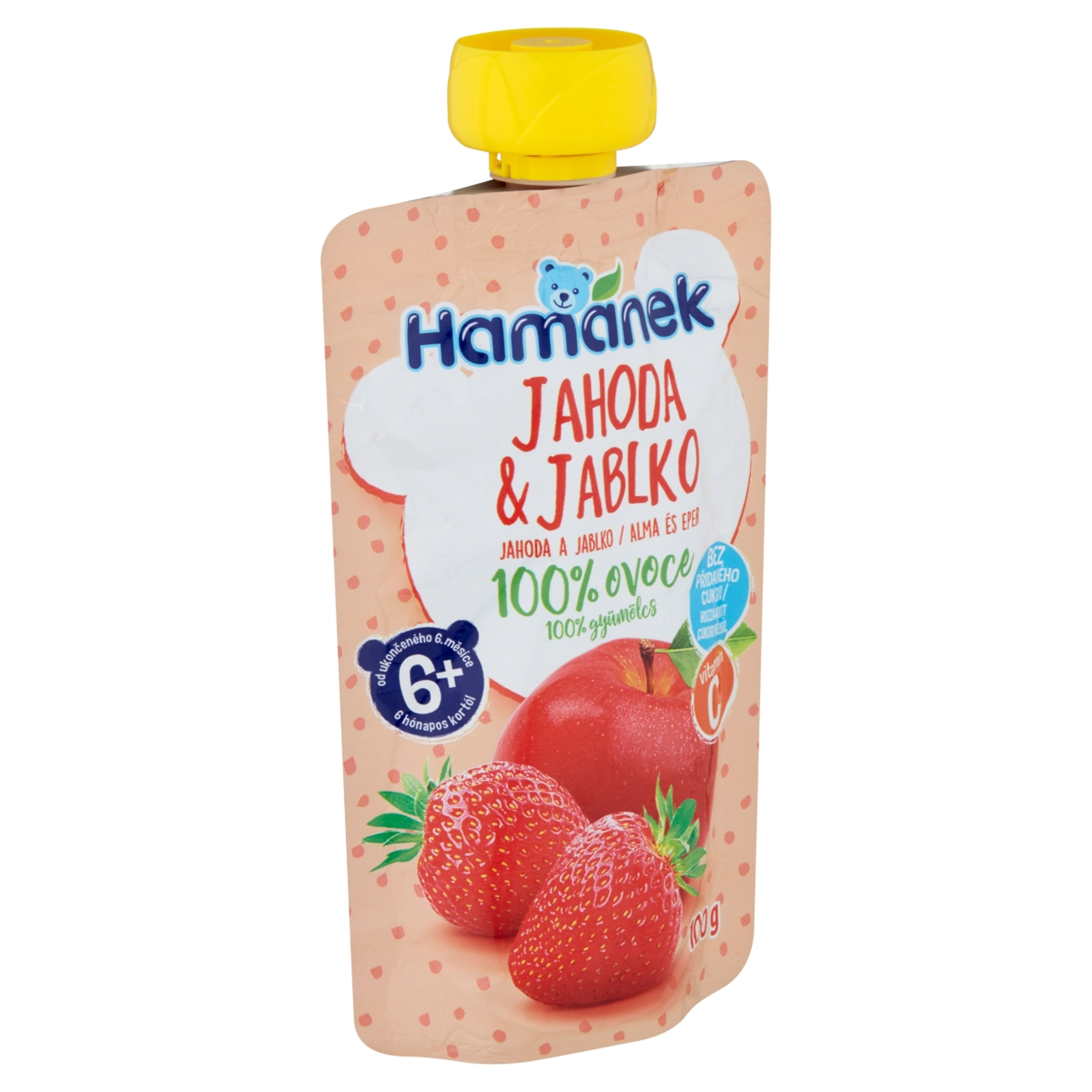 Hamánek gyümölcspüré alma,eper 6 hónapos kortól - 100 g-2
