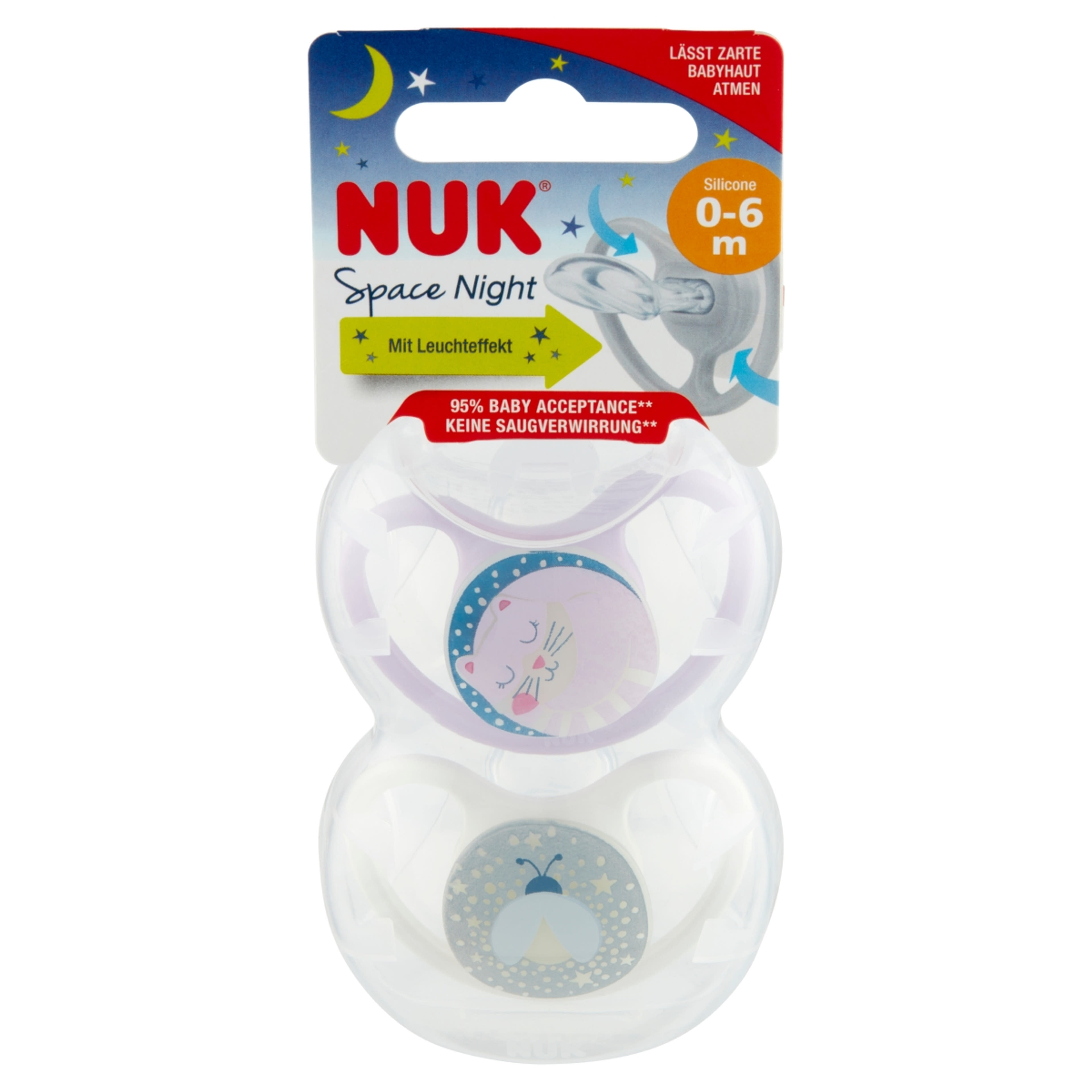 Nuk Space Night szilikon altatócumi, 0-6 hónapos korig, lány - 2 db-2
