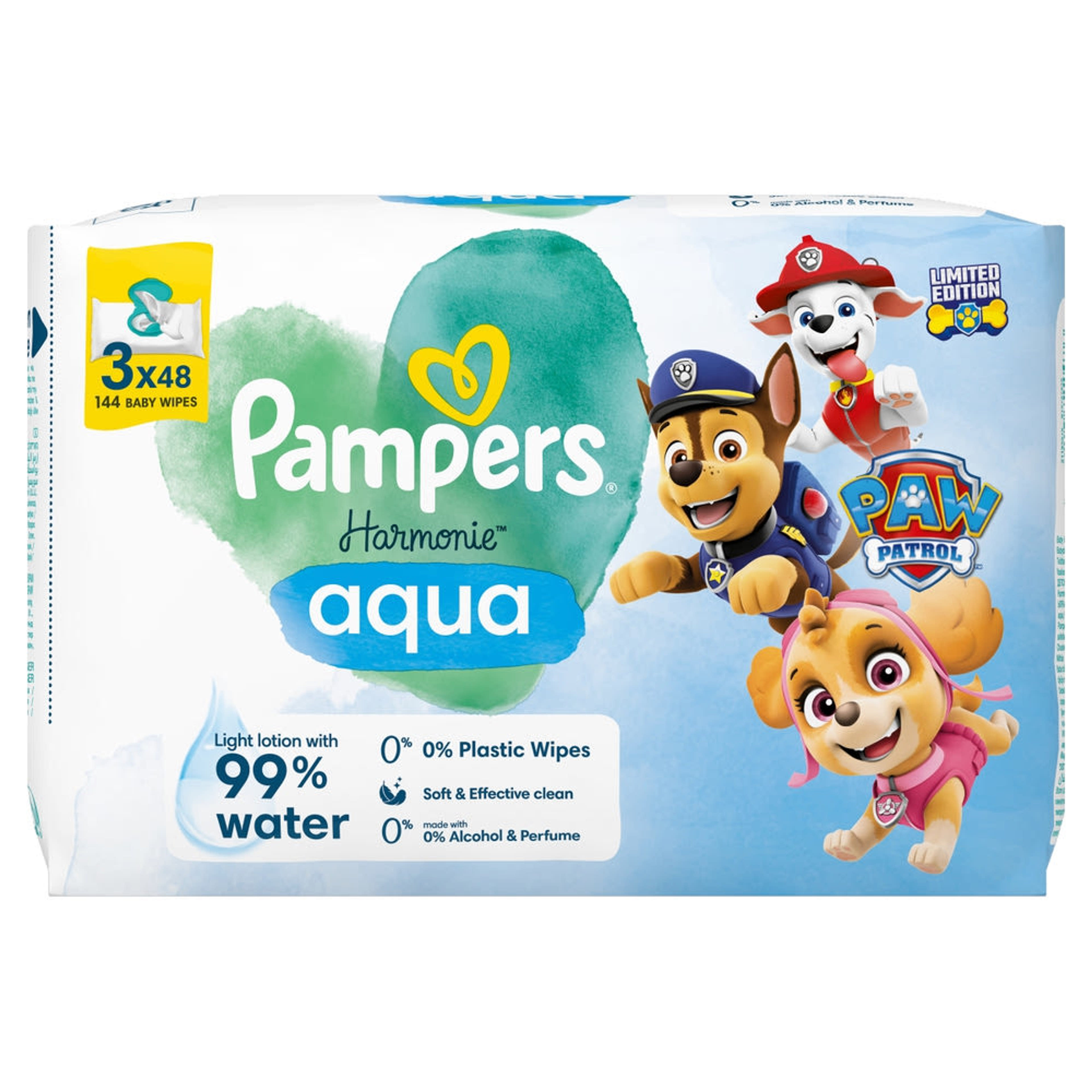 Pampers Harmonie Aqua Mancs őrjárat nedves törlőkendő (3x48 db) - 144 db