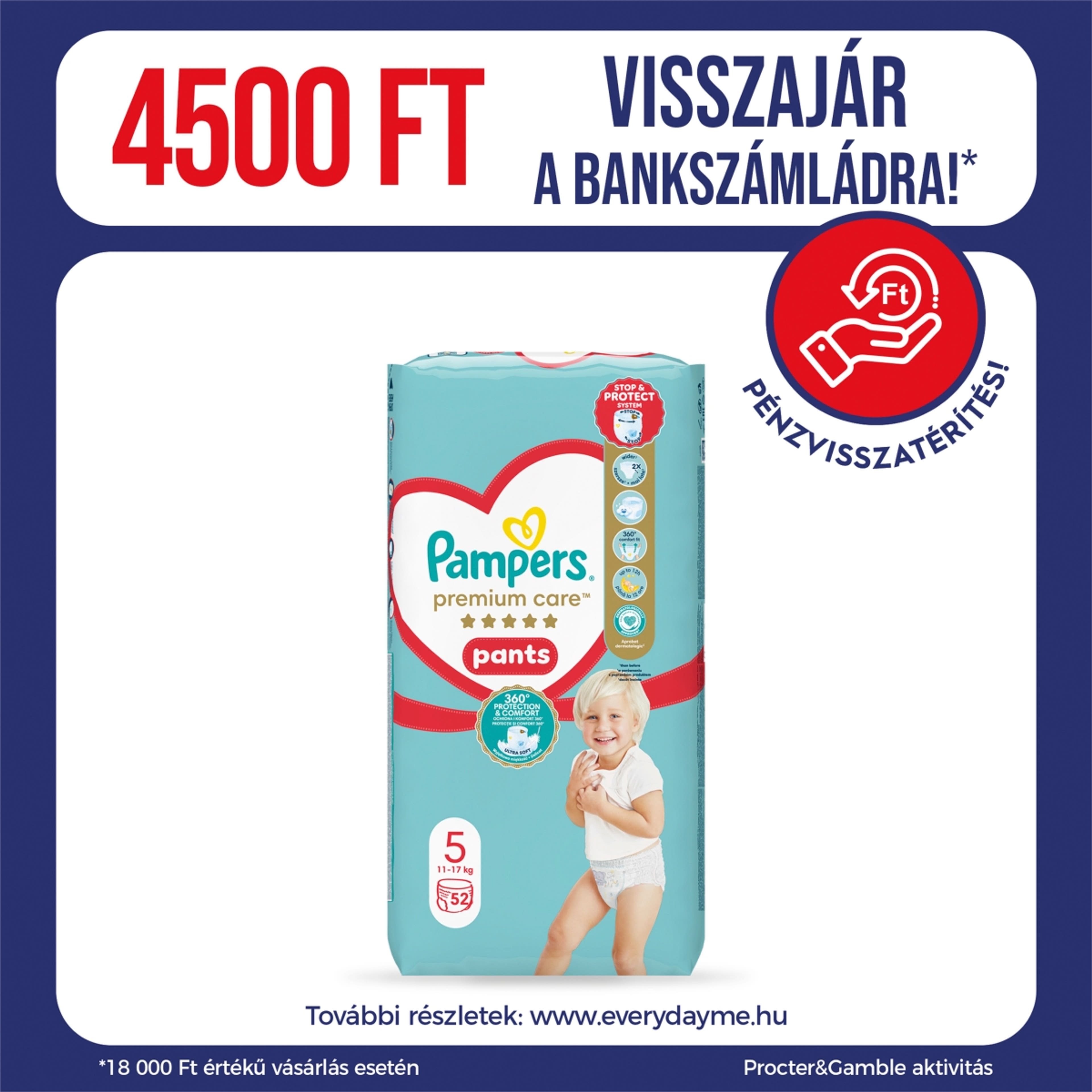 Pampers Premium Care Pants 5-ös 12-17 kg - 52 db