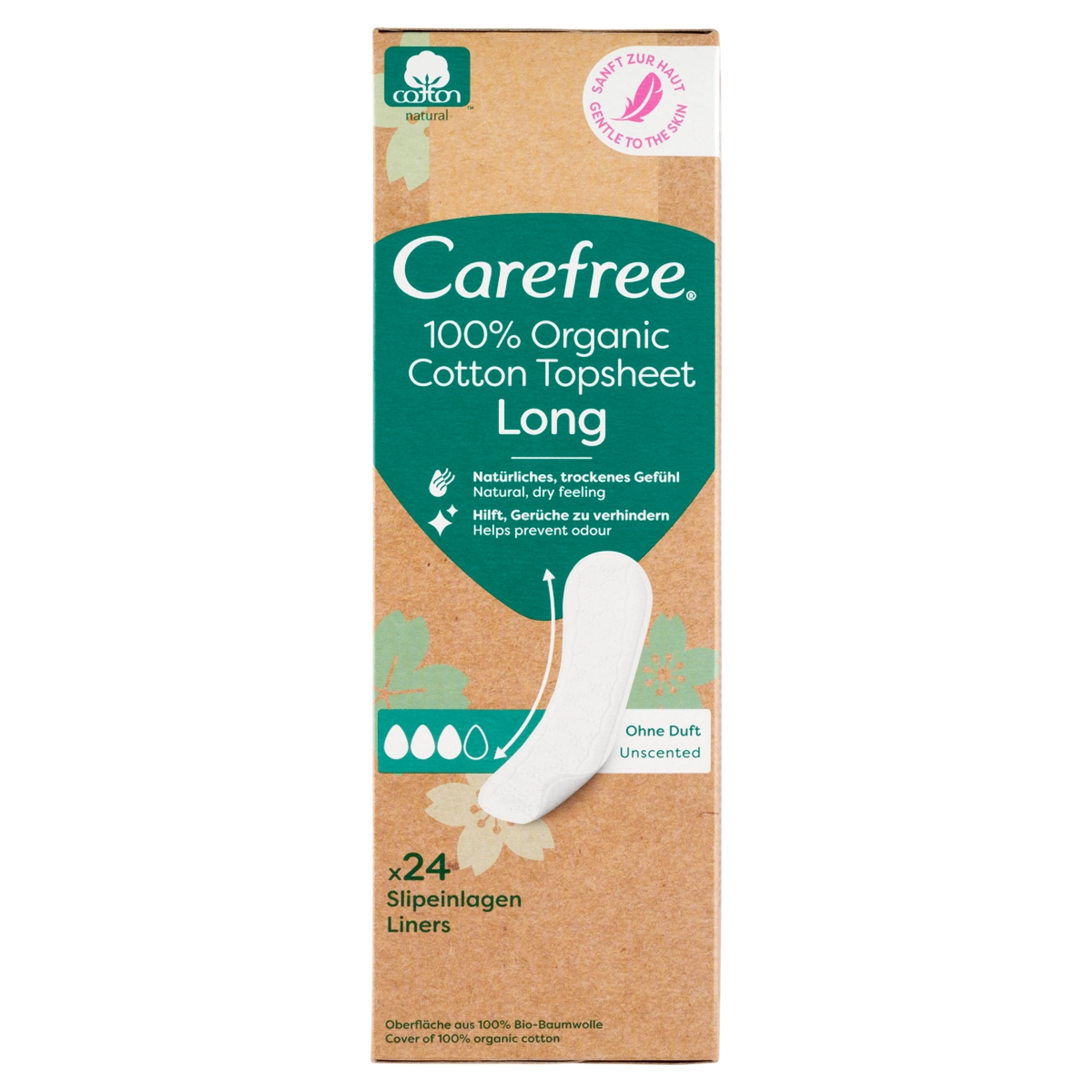 Carefree 100% Organic Cotton Topsheet Long tisztasági betét illatmentes - 24 db-1