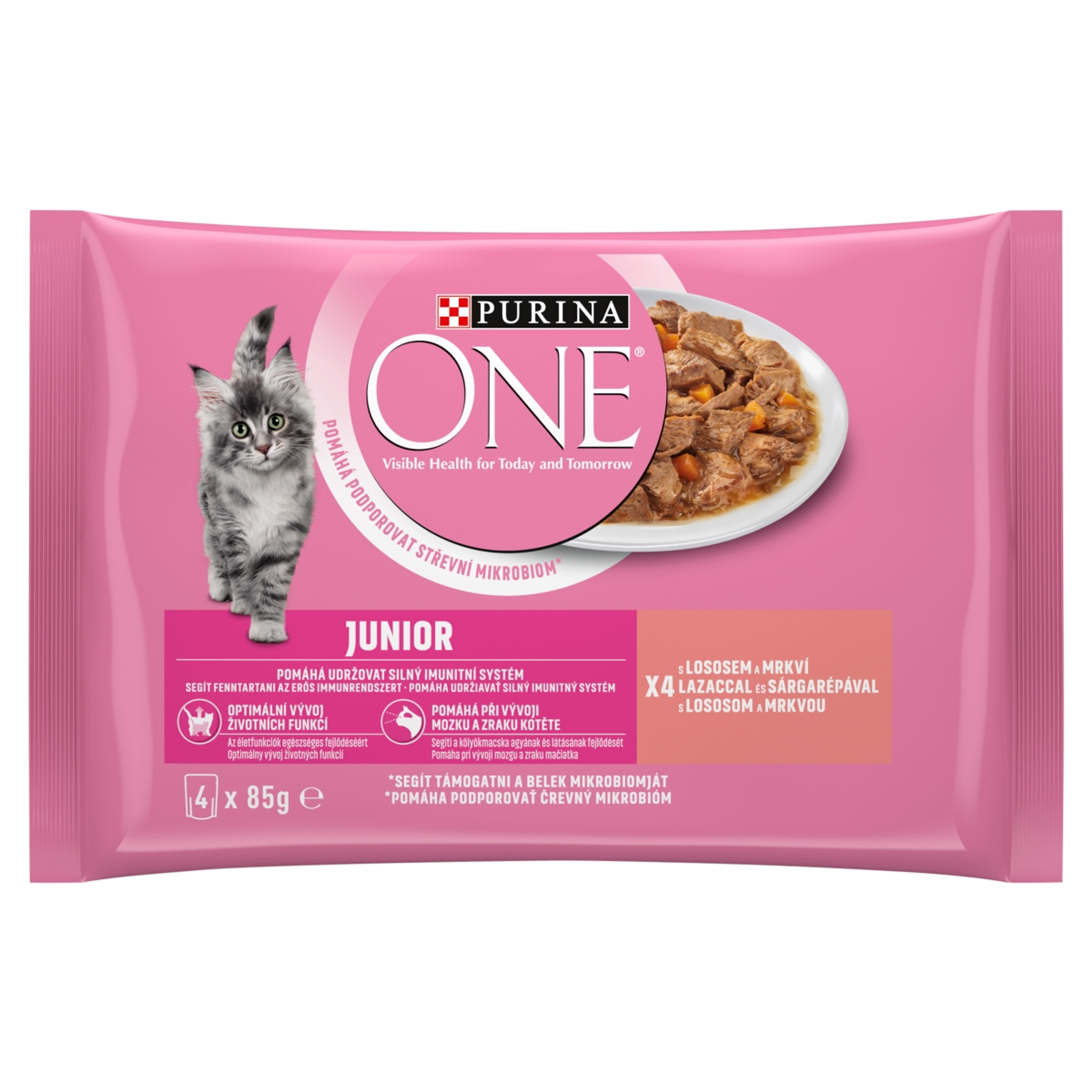 Purina one macskáknak lazaccal és sárgarépával 4*85 g - 340 g