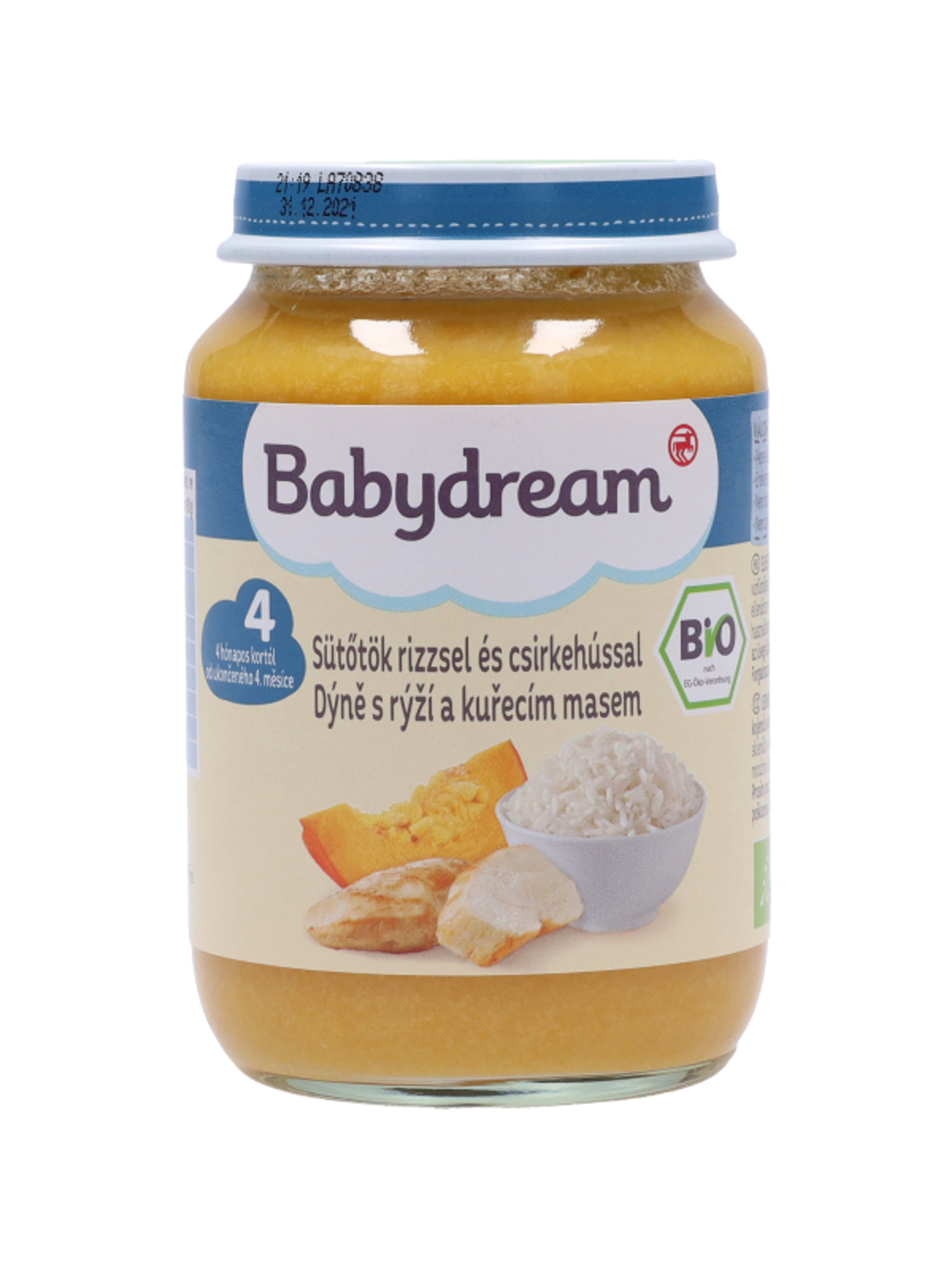 Babydream Bébiétel Sütőtök, Rizs, Csirkehús Ízesítéssel 4 Hónapos kortól - 190 g-1