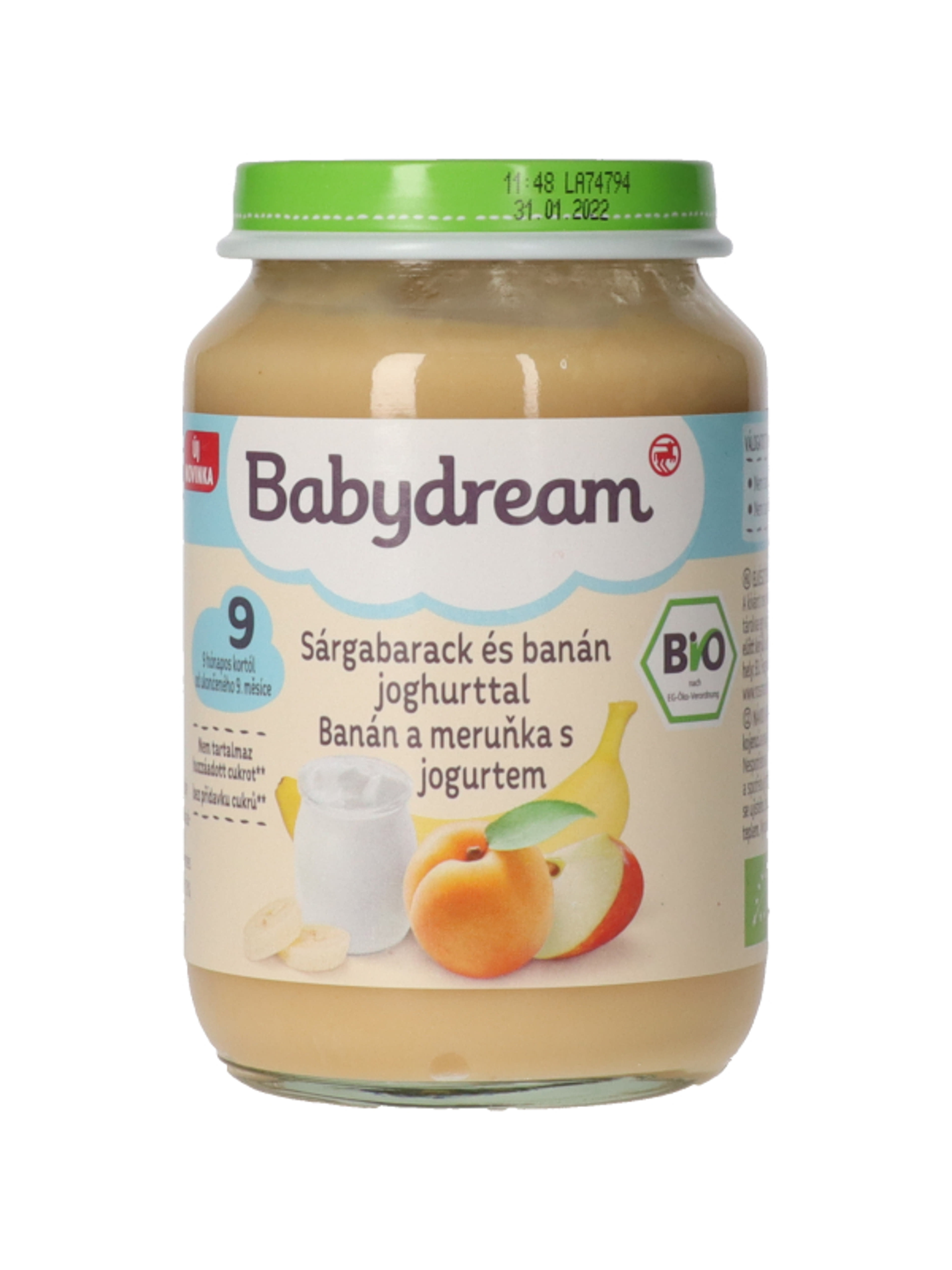 Babydream Bio Bébiétel Sárgabarack Almában, Joghurttal 9 Hónapos Kortól - 190 g-1