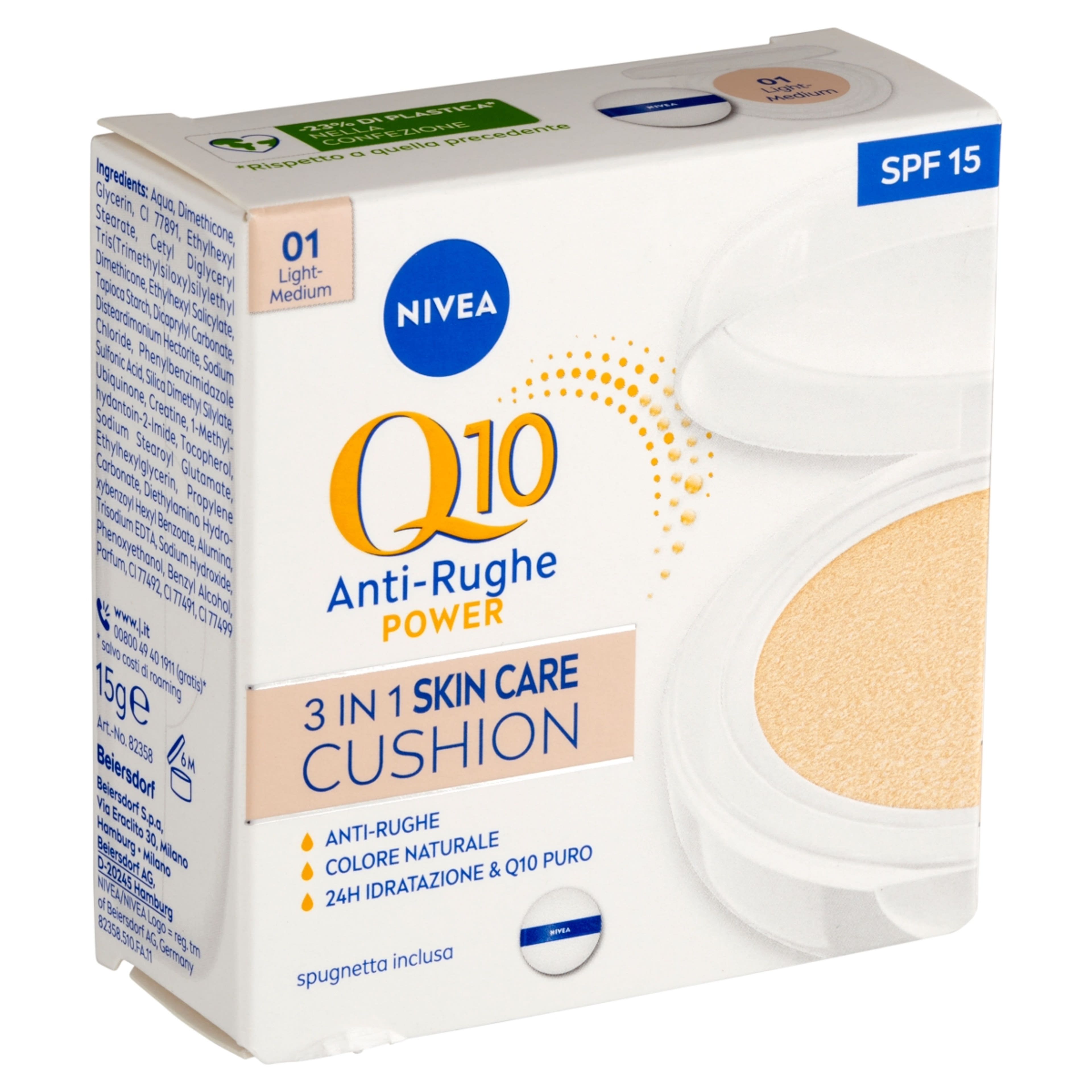 Nivea Q10 Anti-Rughe Power Cushion 3 az 1-ben színezett bőrápoló világos árnyalat - 15 g-3