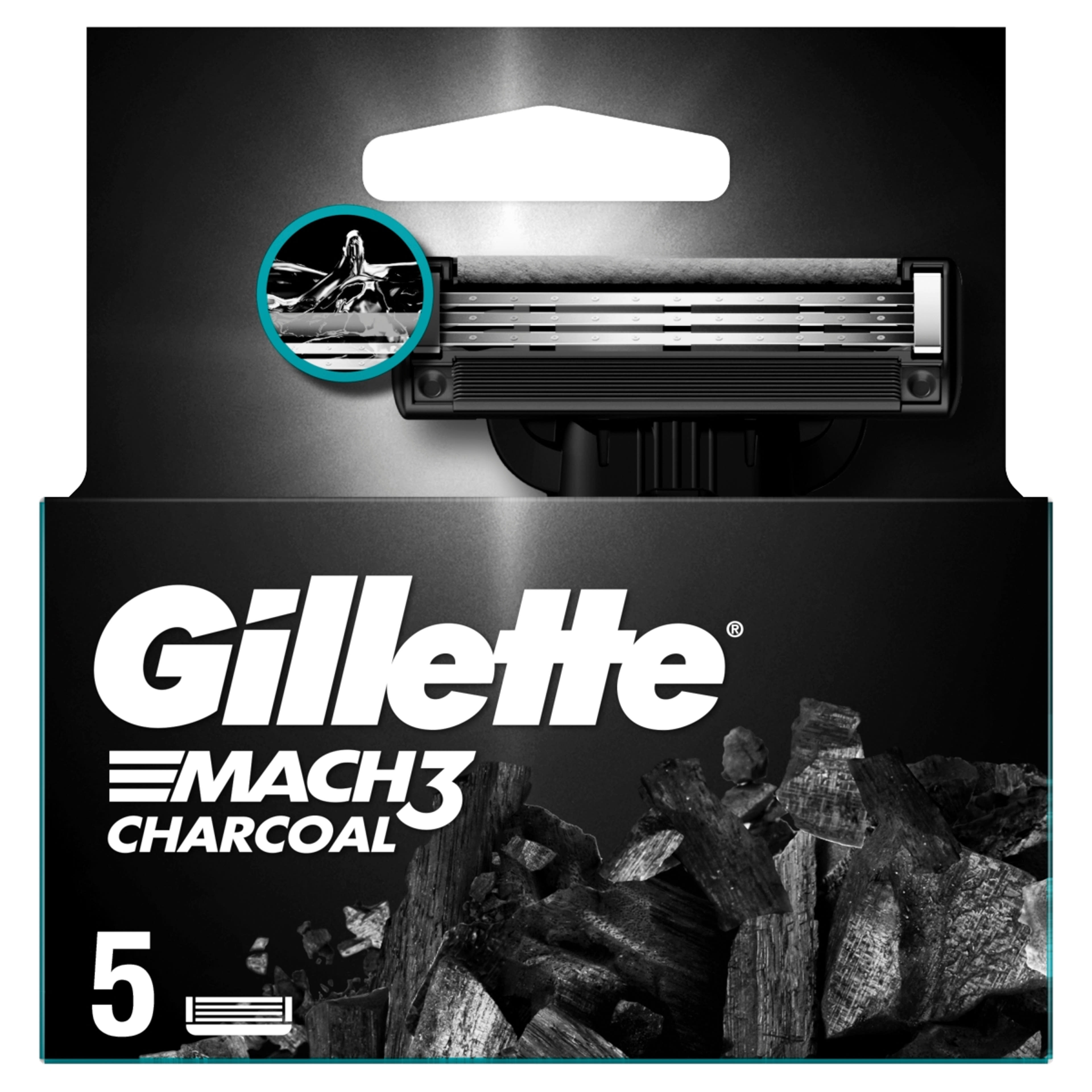 Gillette Mach3 Charcoal férfi borotva betét 3 pengés - 5 db