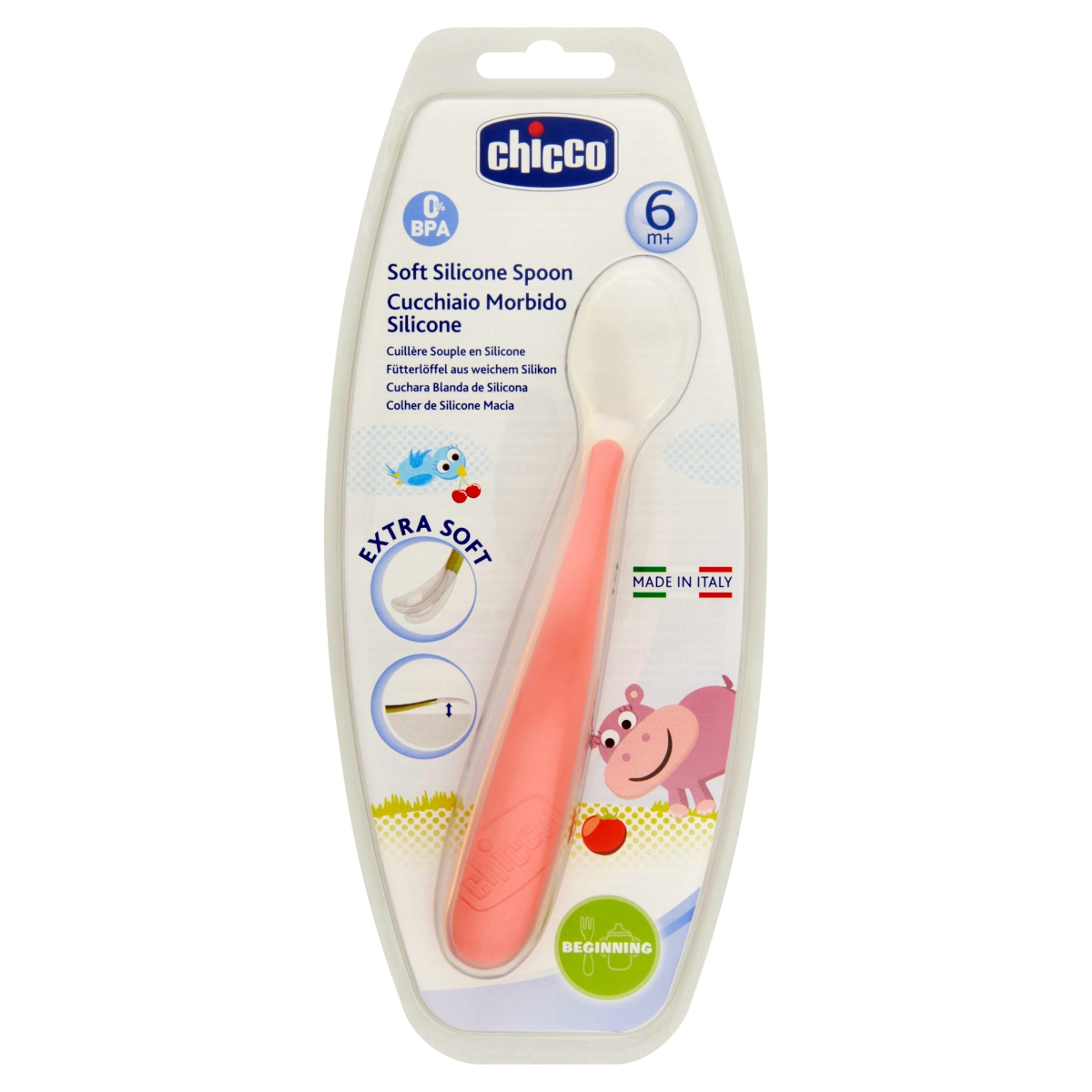 Chicco Piros Színben Szilikon Fejű Kanál 6 Hónapos Kortól - 1 db-1