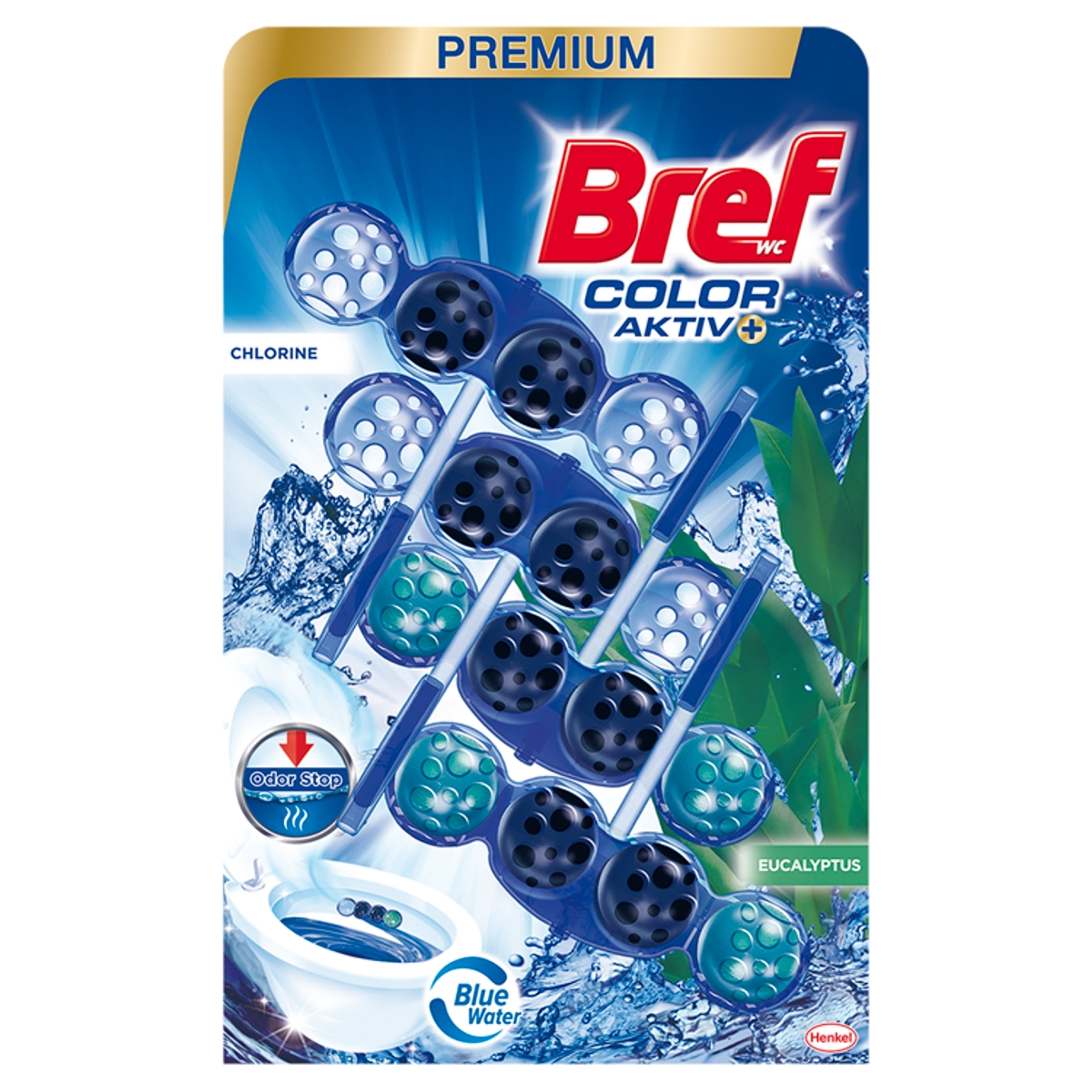 Bref Color Aktiv Chlorine/Eucalyptus WC frissítő 4 x 50 g - 200 g