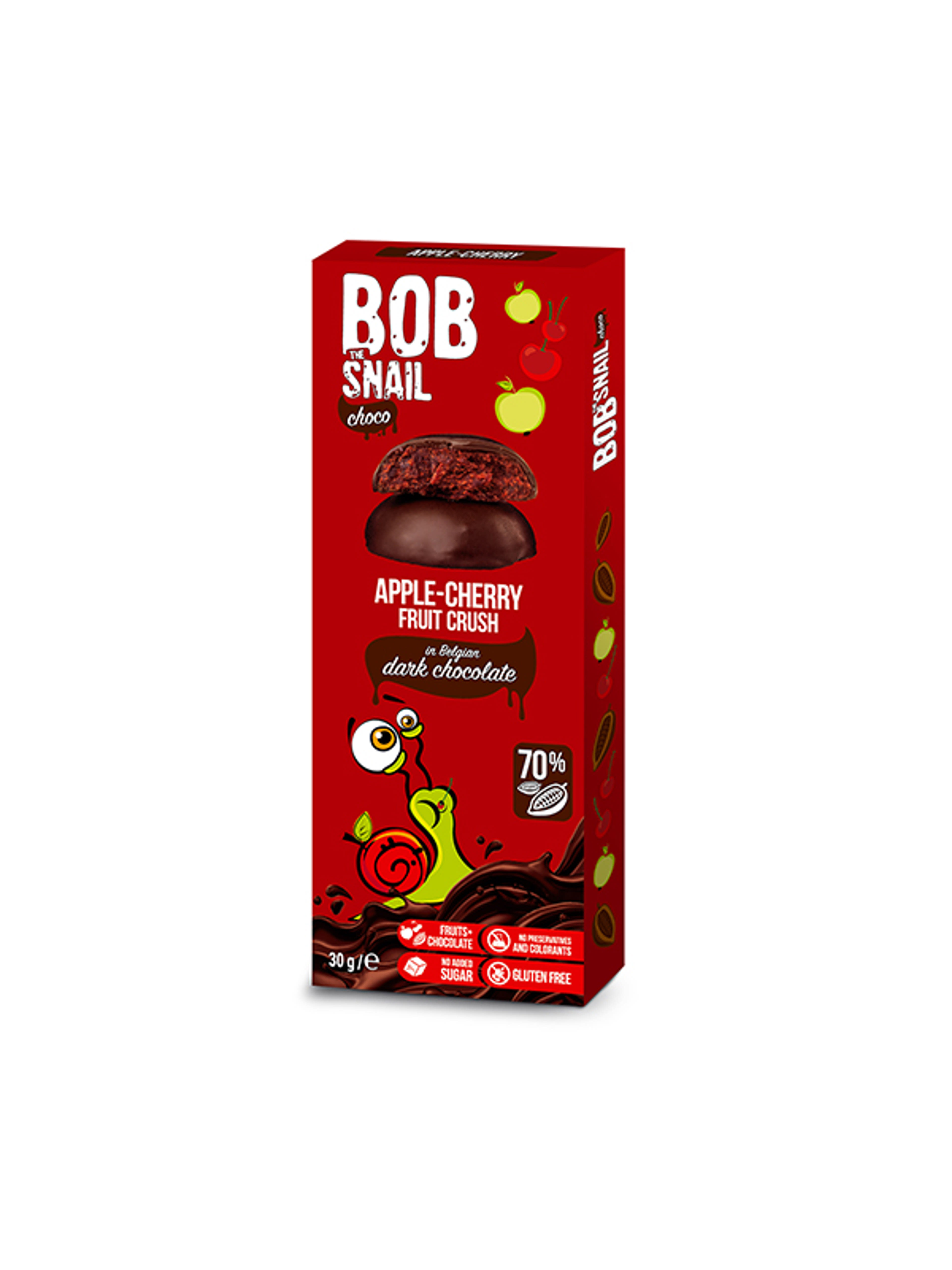 Bob Snail gyümölcs snack étcsokoládé, alma, meggy - 30 g