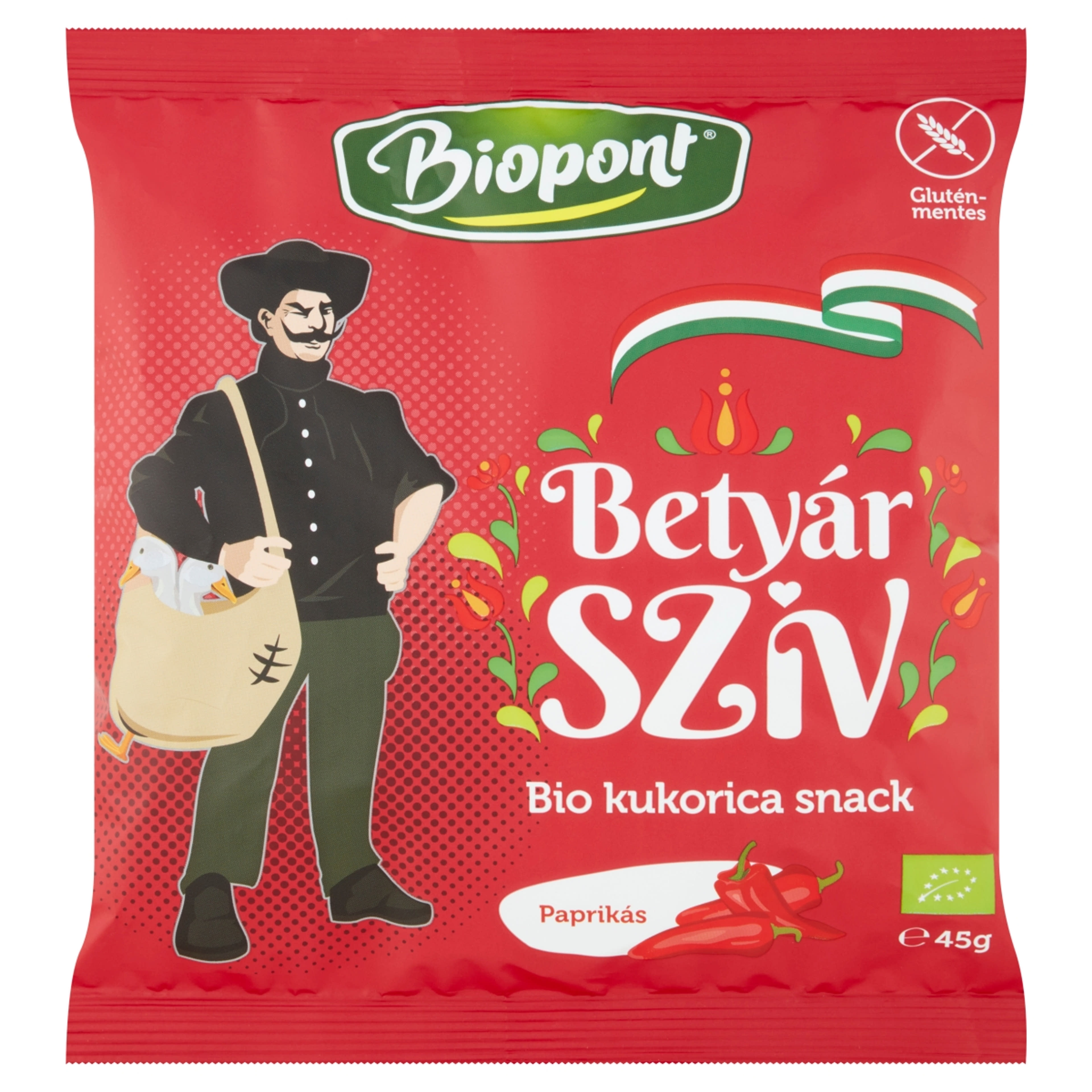 Biopont Betyár Szív kukorica snack paprikás - 45 g
