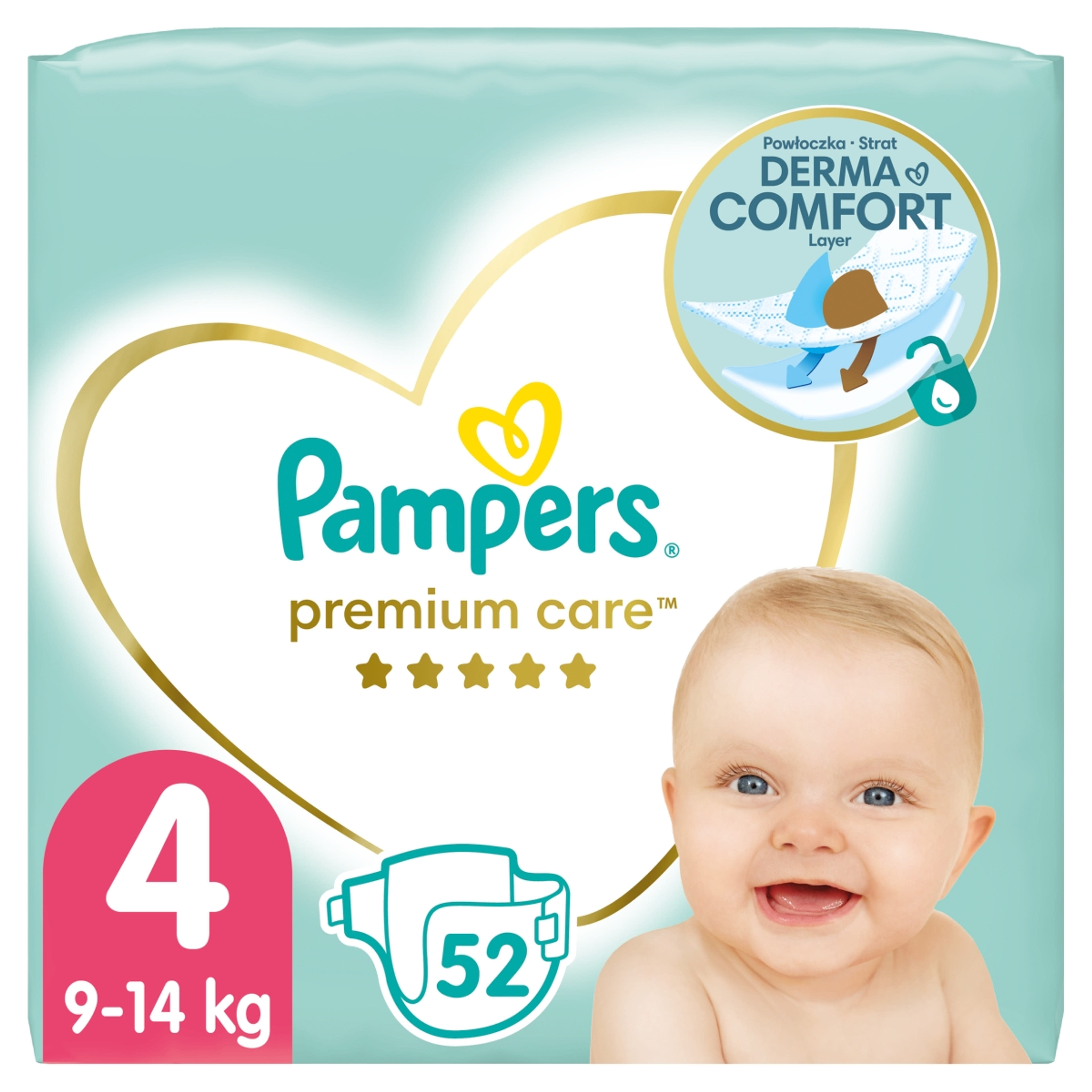 Pampers Premium Care Nappy pelenka 4-es méret 2x52 db, 9kg-14kg + törlőkendővel - 1 db-9