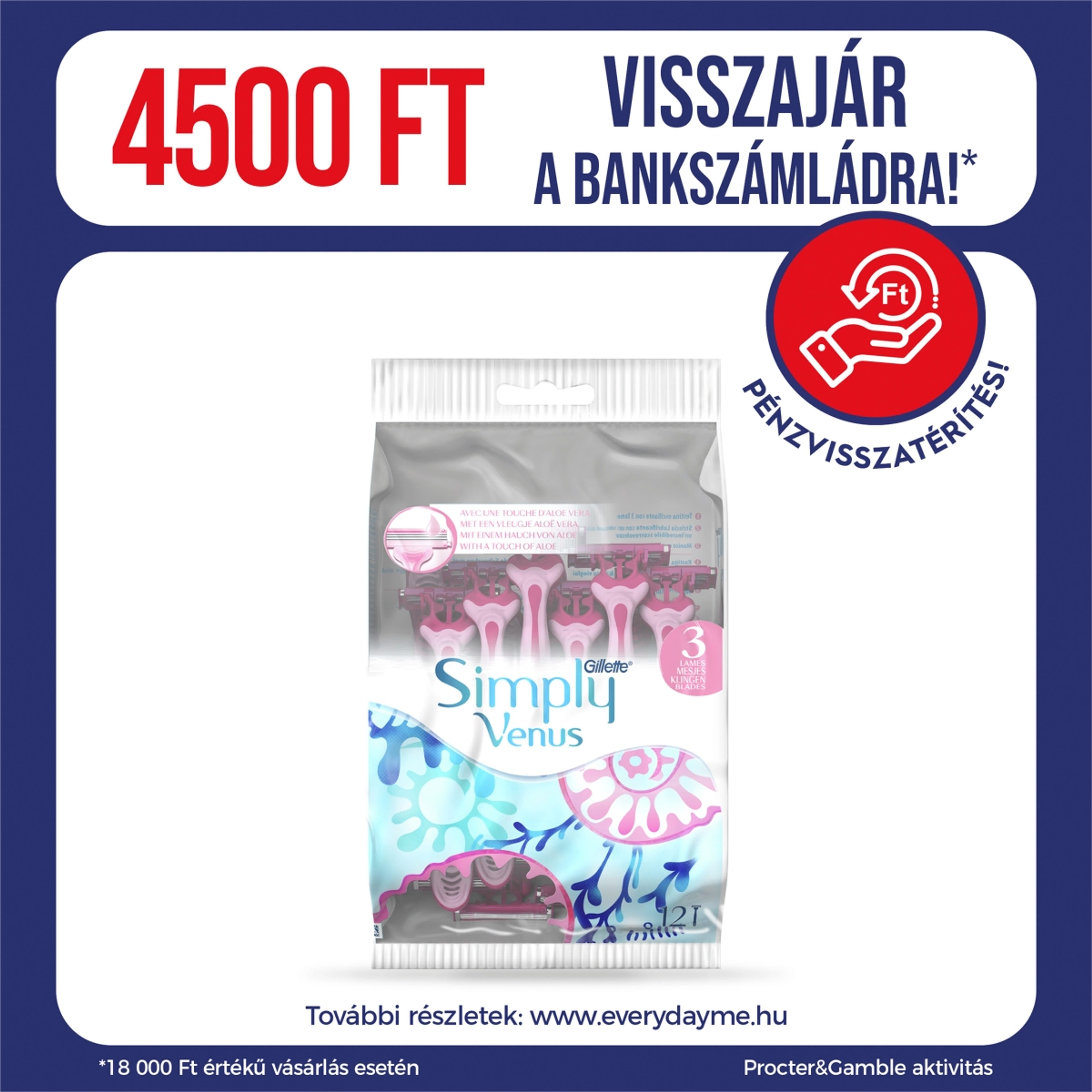 Gillette Simply Venus 3 pengés eldobható borotva - 12 db