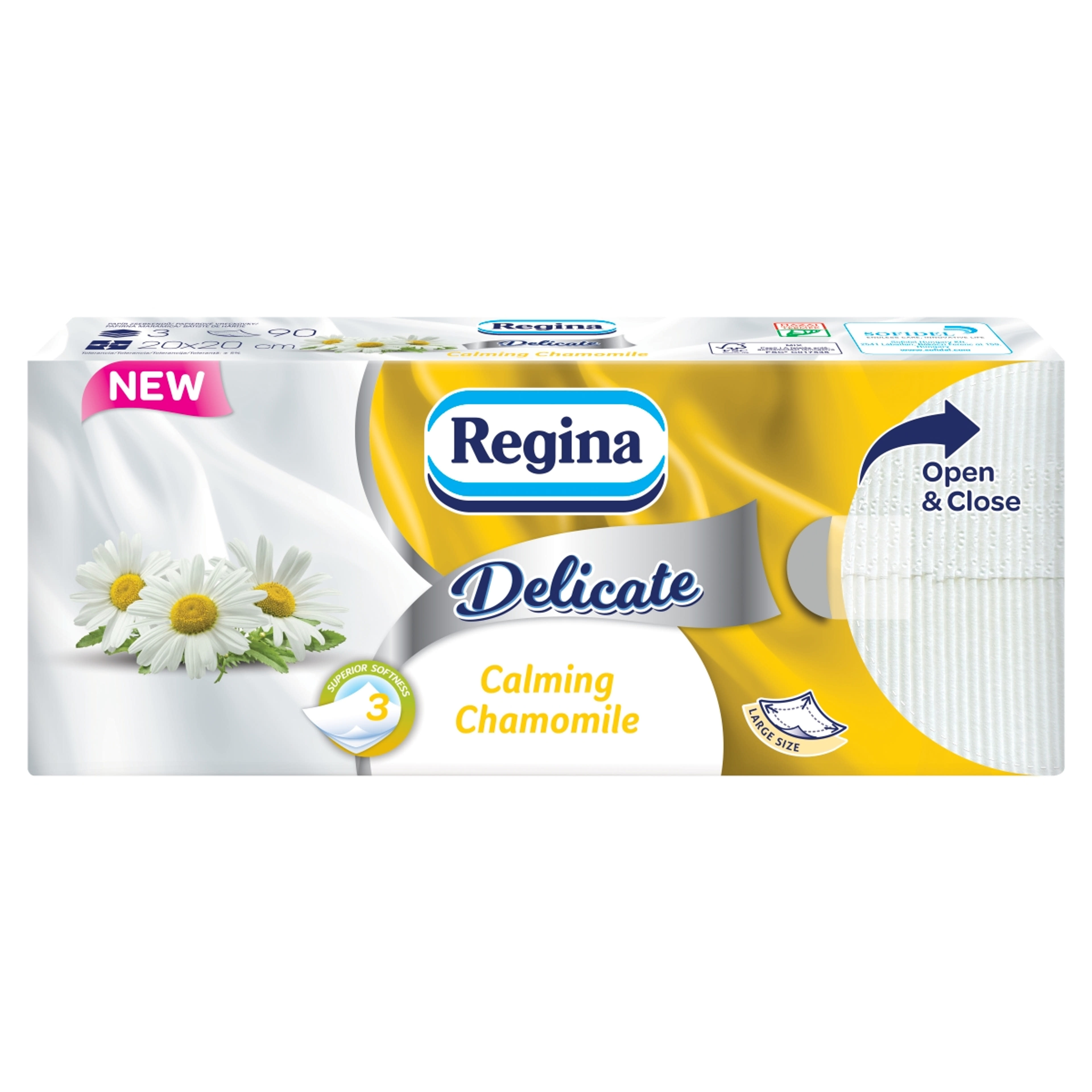 Regina Delicate Calming Chamomile papír zsebkendő 3 rétegű - 90 db