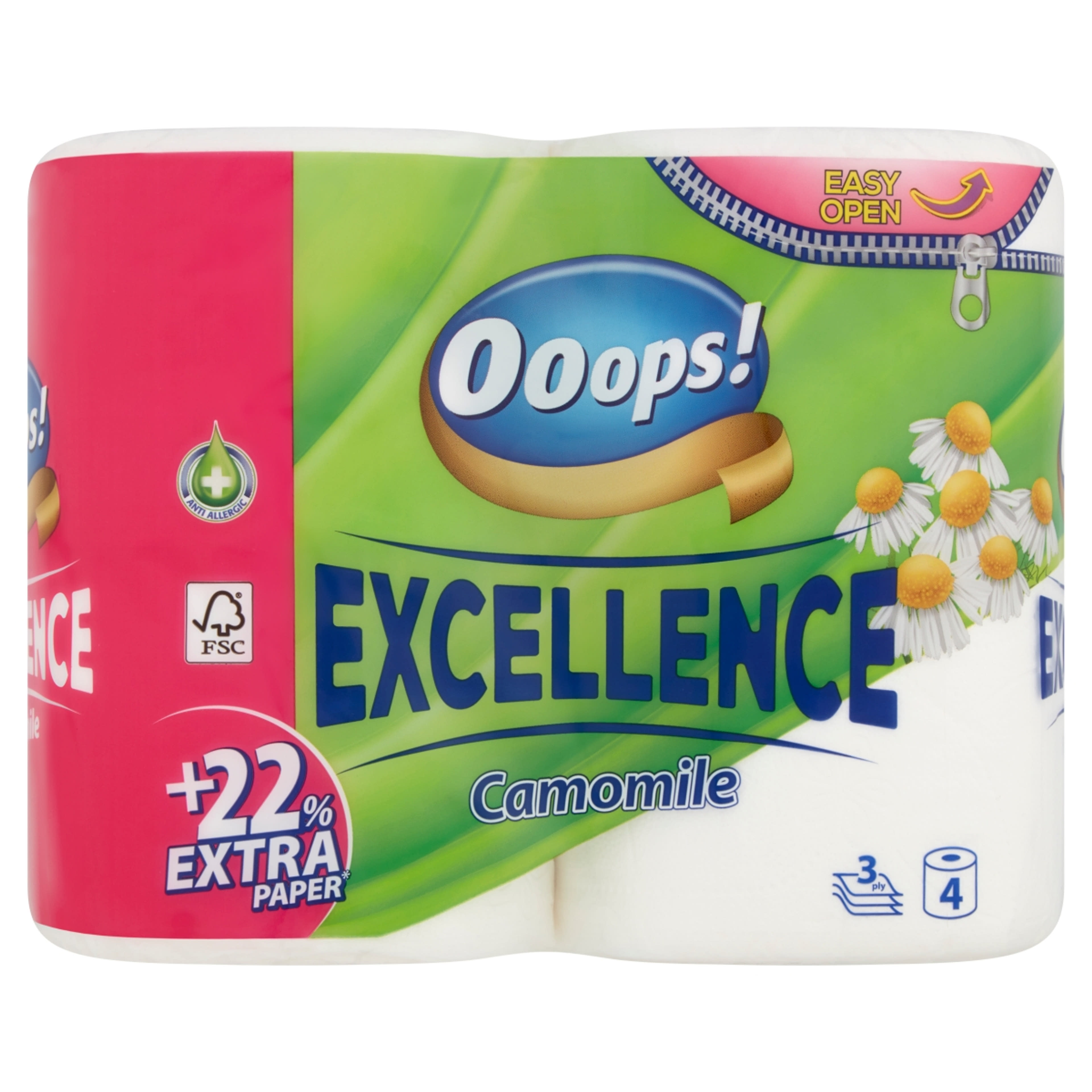 Ooops! Excellence Camomile toalettpapír 3 rétegű - 4 db