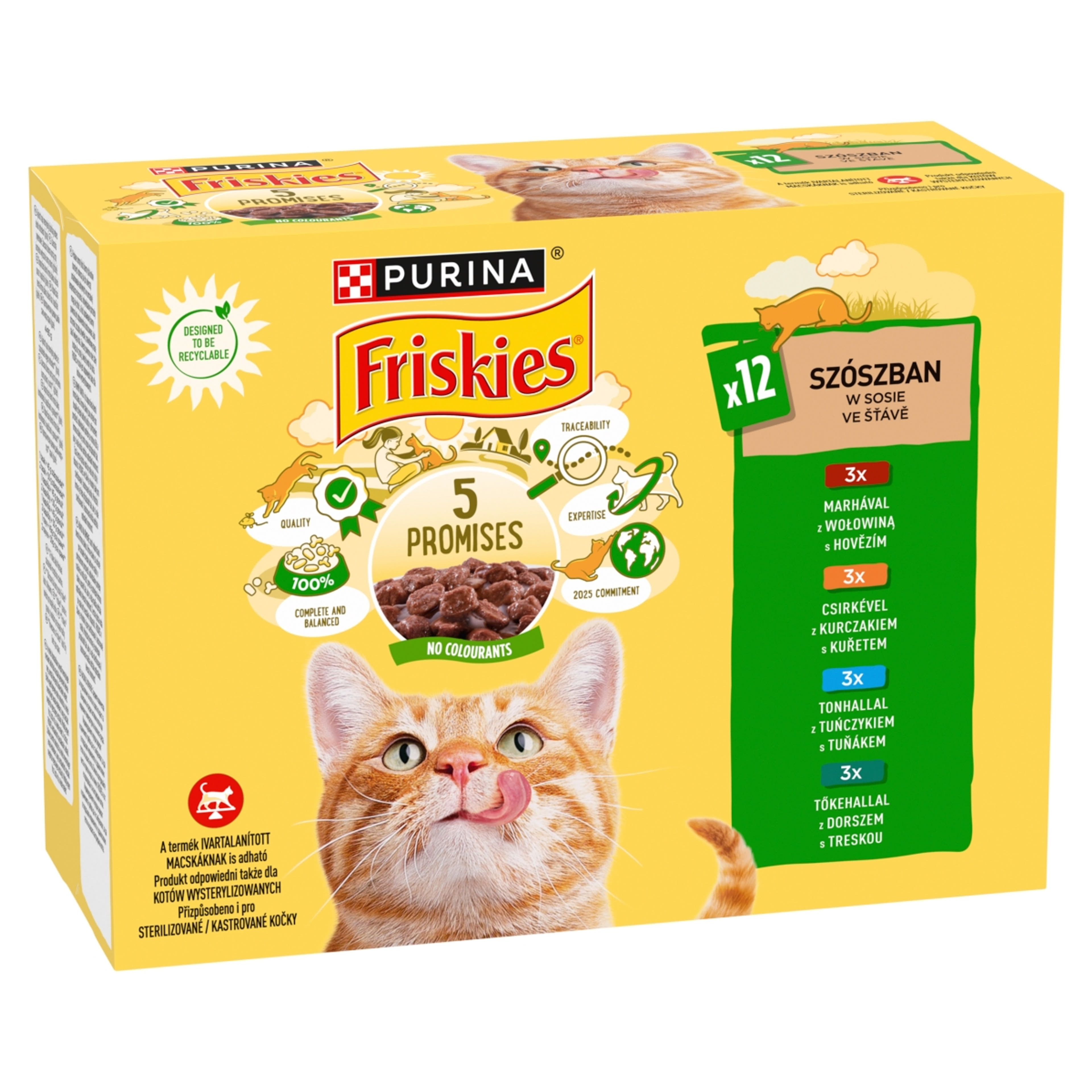 Friskies szószban marhával/csirkével/tonhallal/tőkehallal macskaeledel 12 x 85 g - 1020 g)-2
