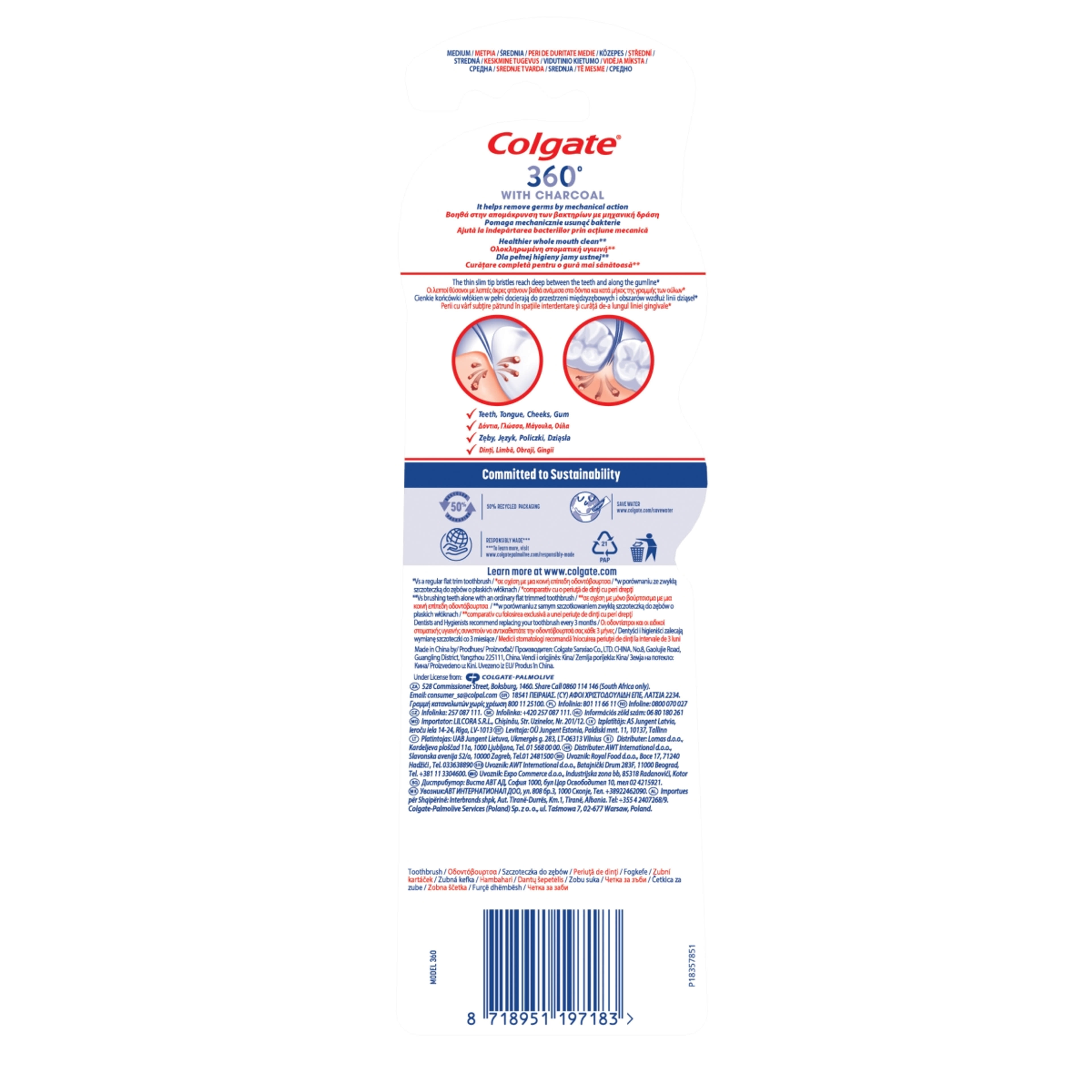Colgate 360 Charcoal közepes fogkefe - 2 db-3