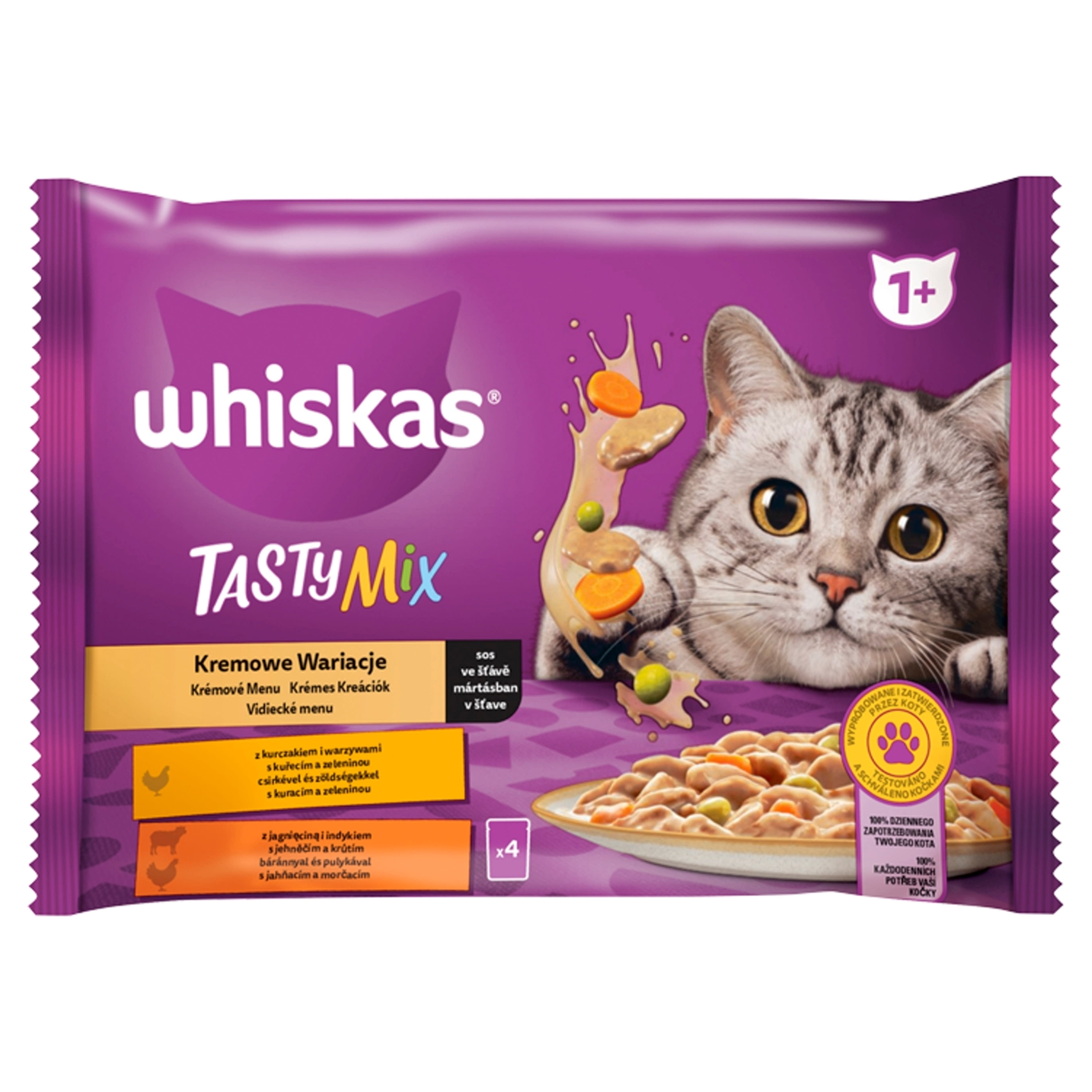 Whiskas 1+ Tasty Mix alutasak felnőtt macskáknak 4 x 85 g - 340 g