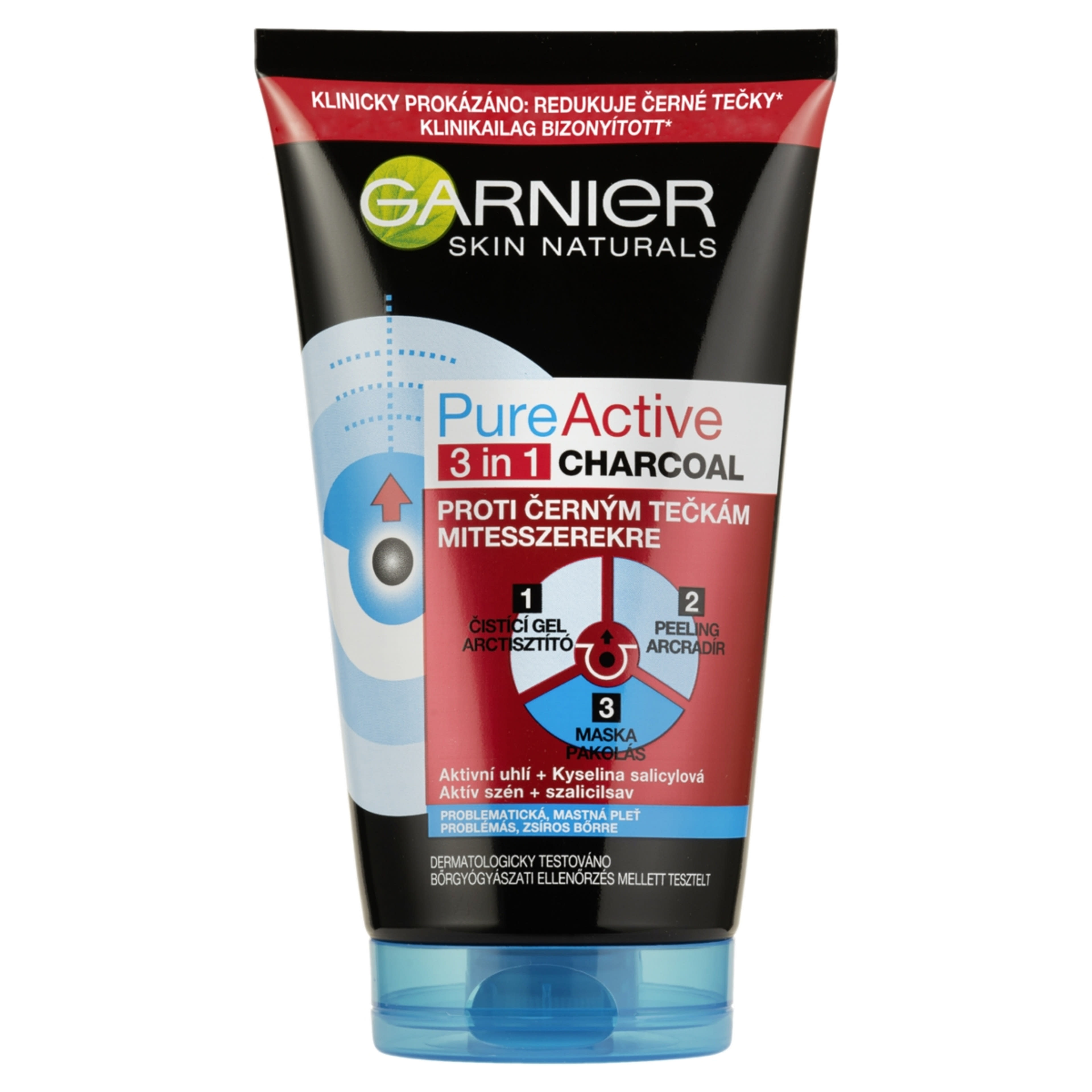 Garnier Skin Naturals Pure Active 3in1 Mitesszerek Ellen Arcmaszk Aktív Szénnel - 150 ml