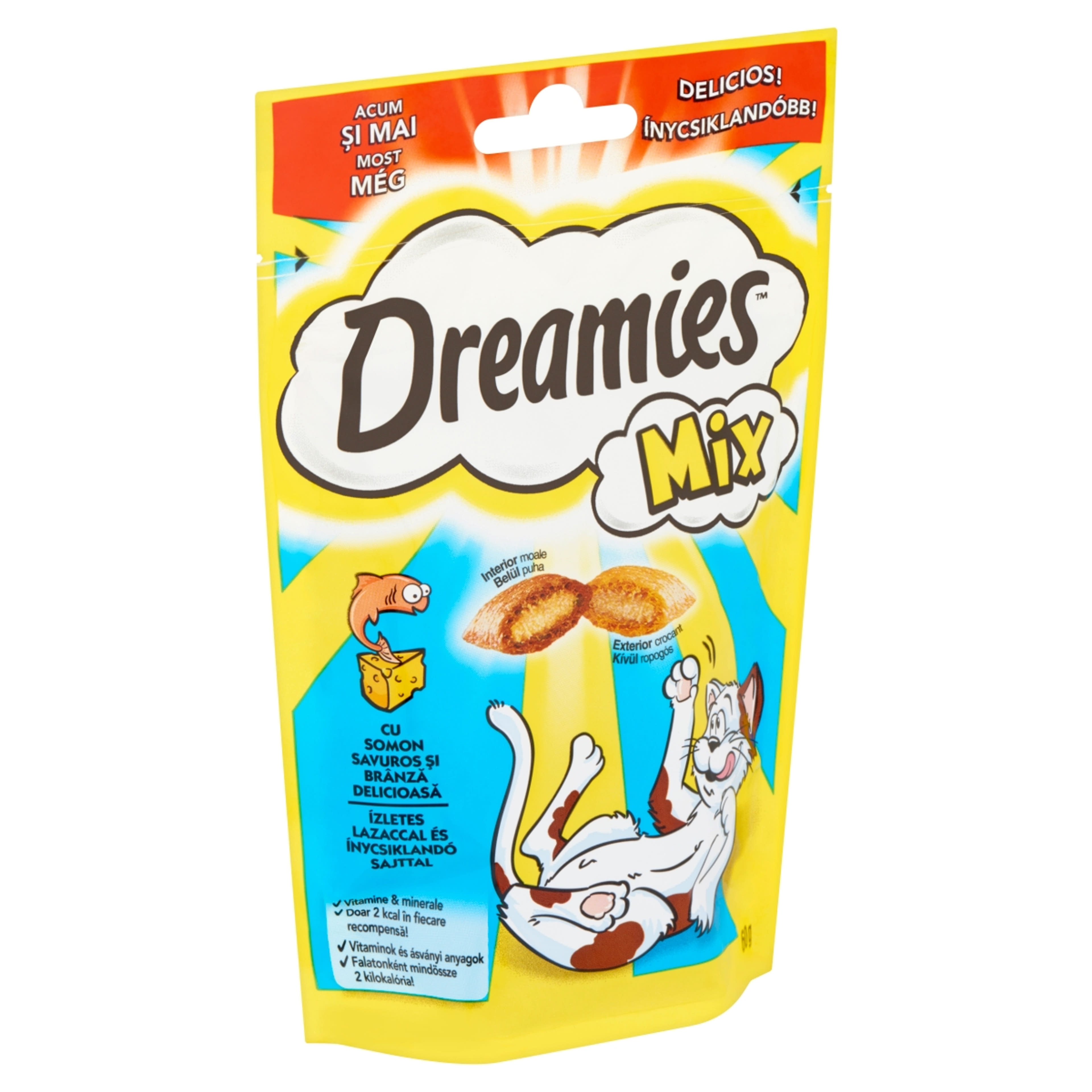 Dreamies Mix felnőtt és junior kiegészítő szárazeledel macskáknak, lazaccal és sajttal - 60 g-2