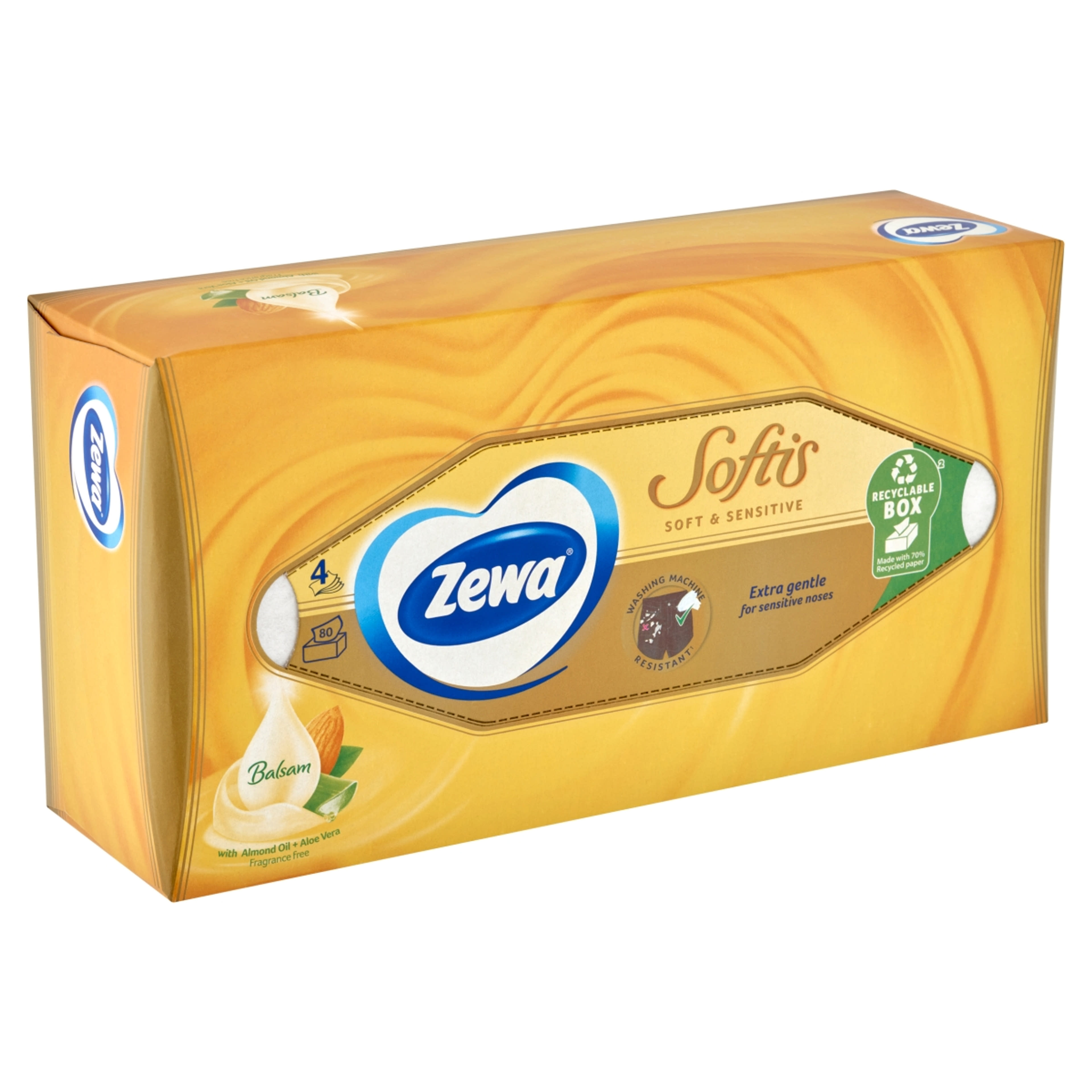 Zewa Softis Soft & Sensitive illatmentes dobozos papír zsebkendő 4 rétegű - 80 db-2