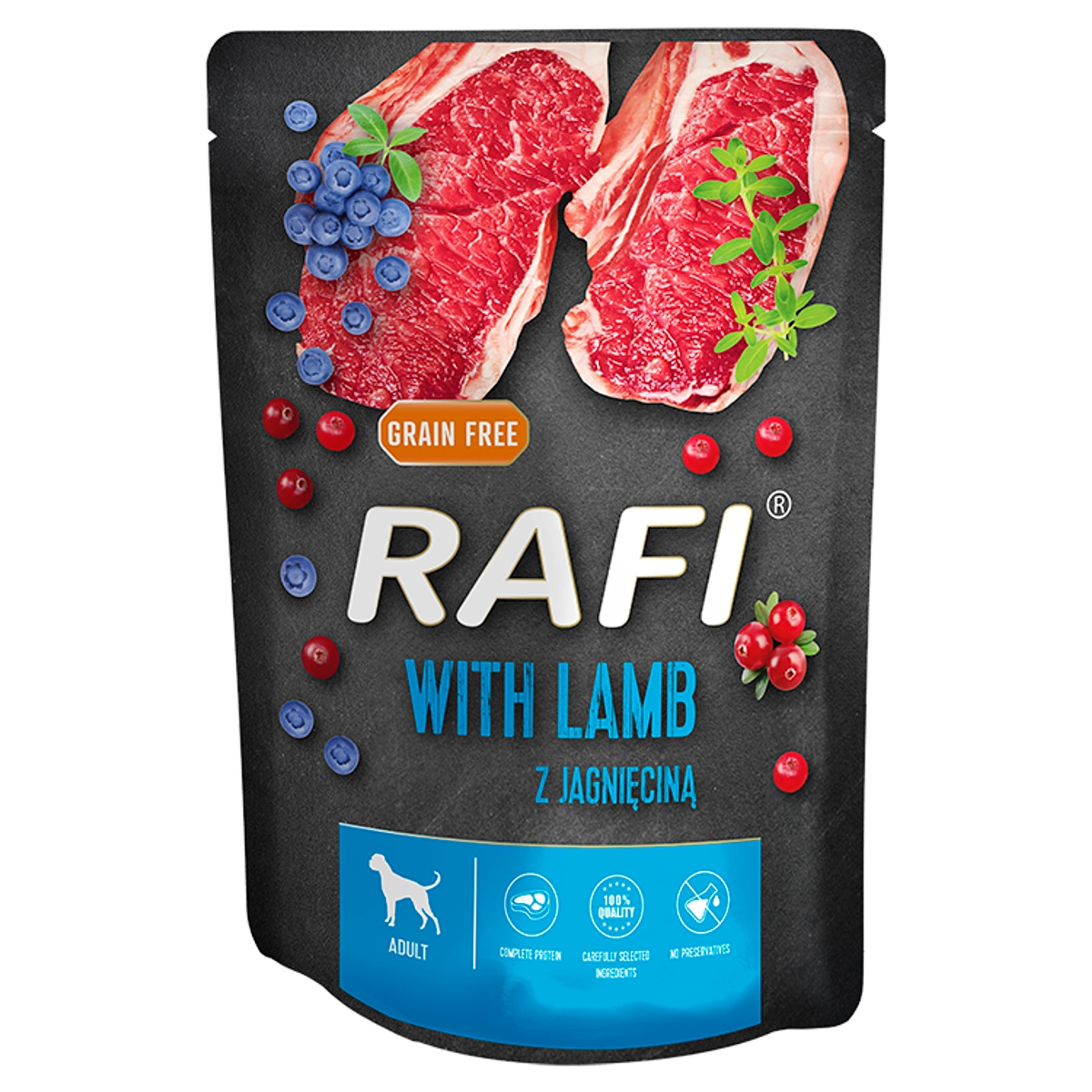 Rafi alutasak kutyáknak báránnyal és vörös-kék áfonyával - 300 g