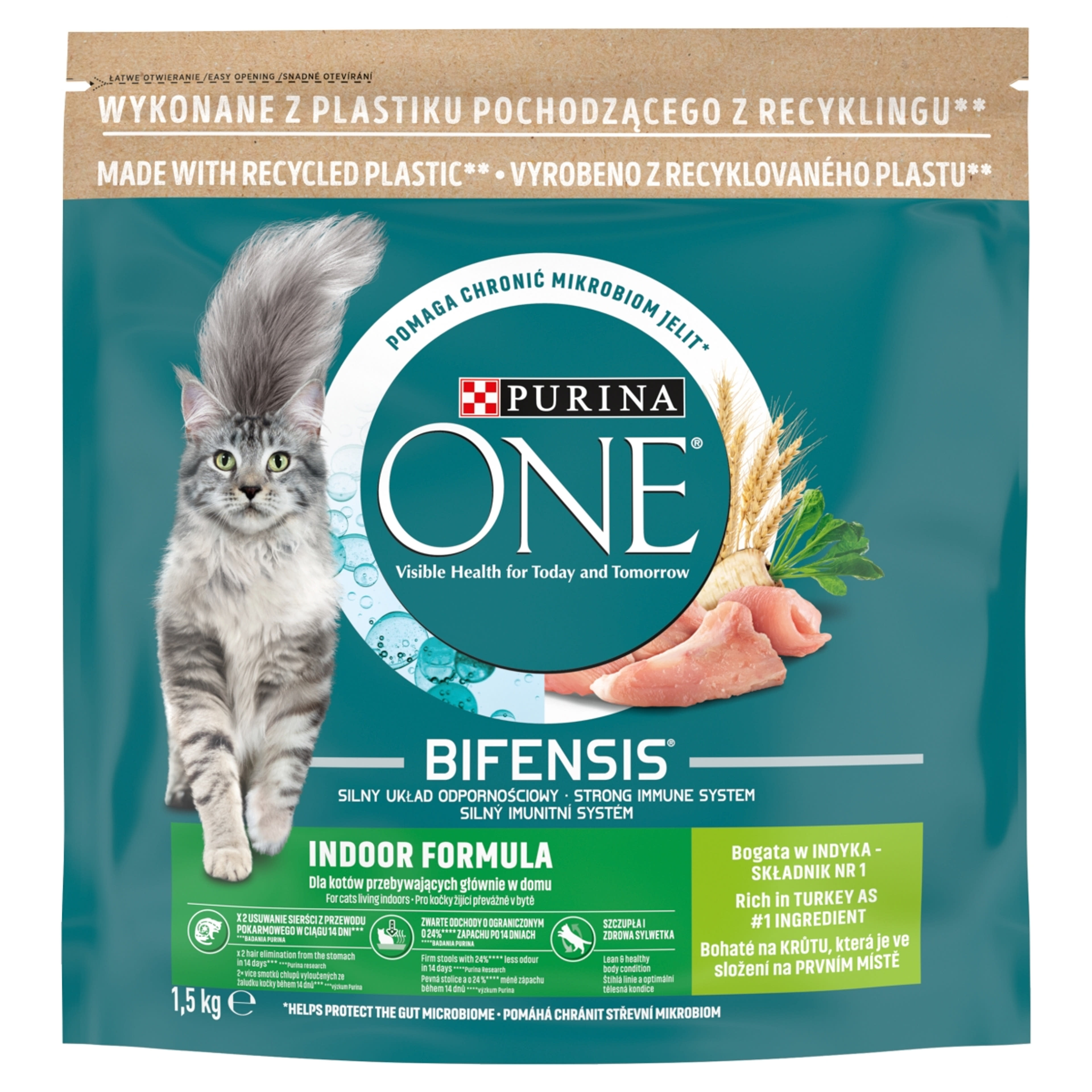 Purina One Indoor Formula pulykában és teljes kiőrlésű gabonákban gazdag száraz macskaeledel - 1,5 kg-1
