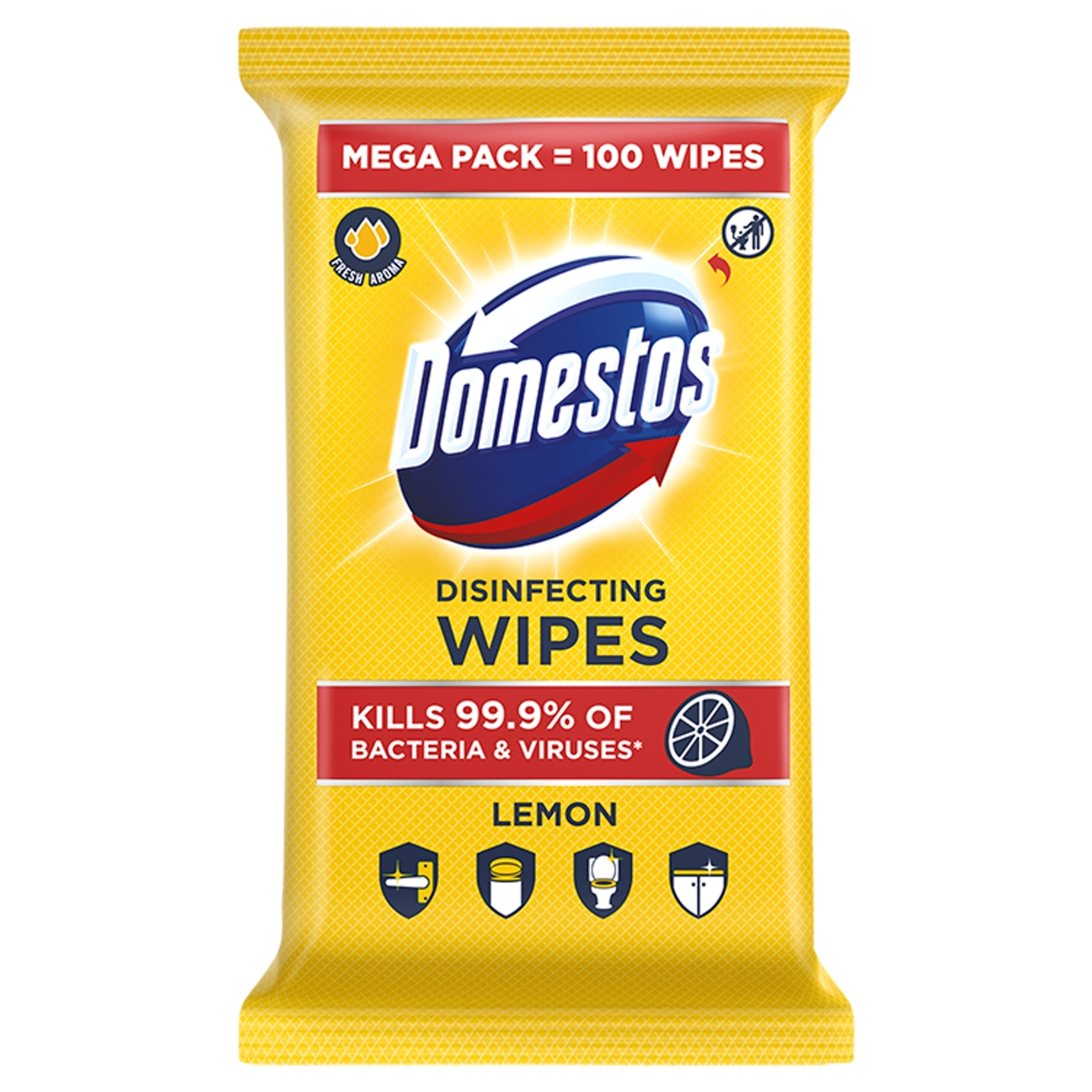 Domestos Lemon higiénikus törlőkendő citrom illattal - 100 db