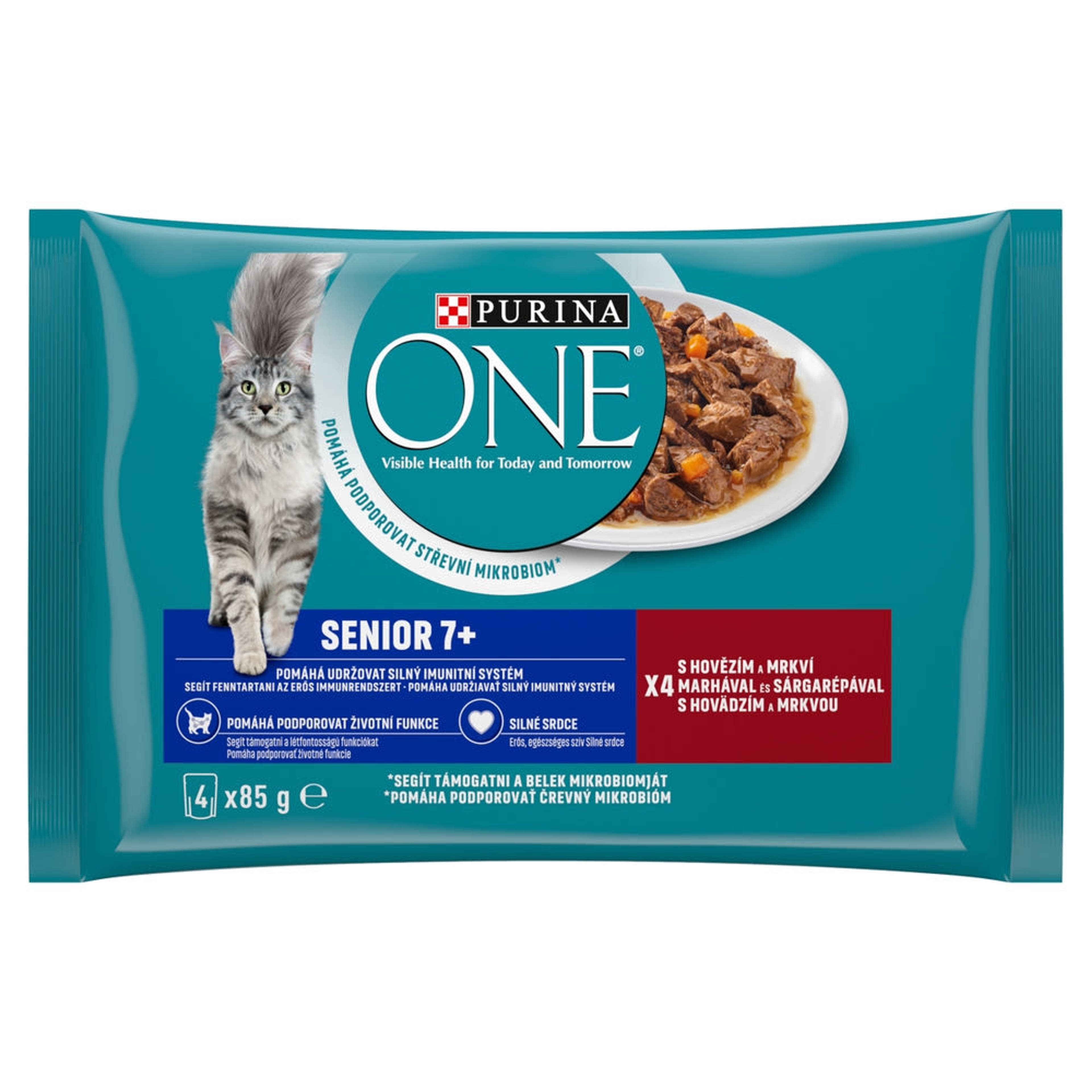 Purina One Senior állateledel macskáknak marhával és sárgarépával 4x85 g - 340 g