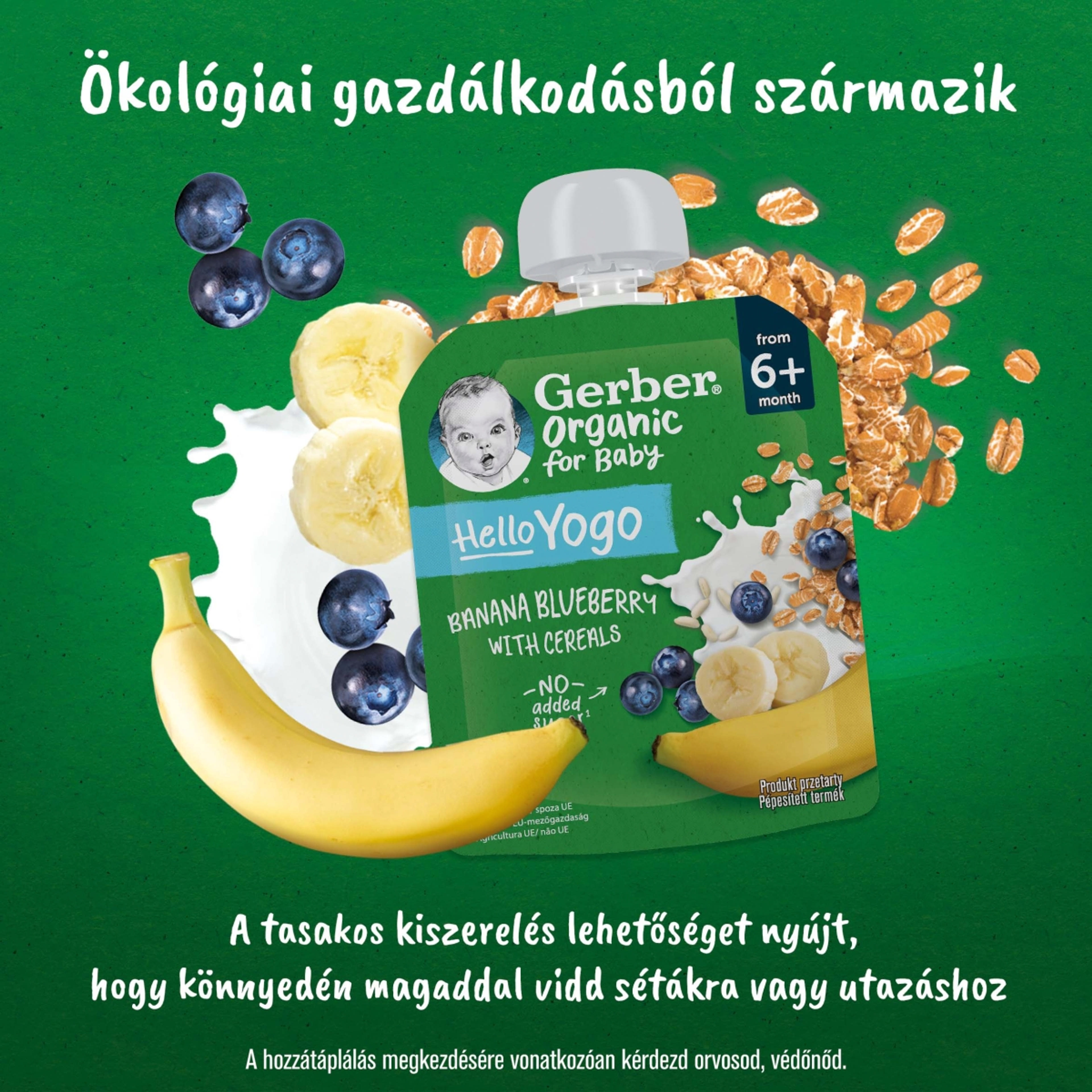 Gerber Organic for Baby Hello Yogo bio banán-áfonya gyümölcspüré gabonával 6 hónapos kortól - 80 g-5