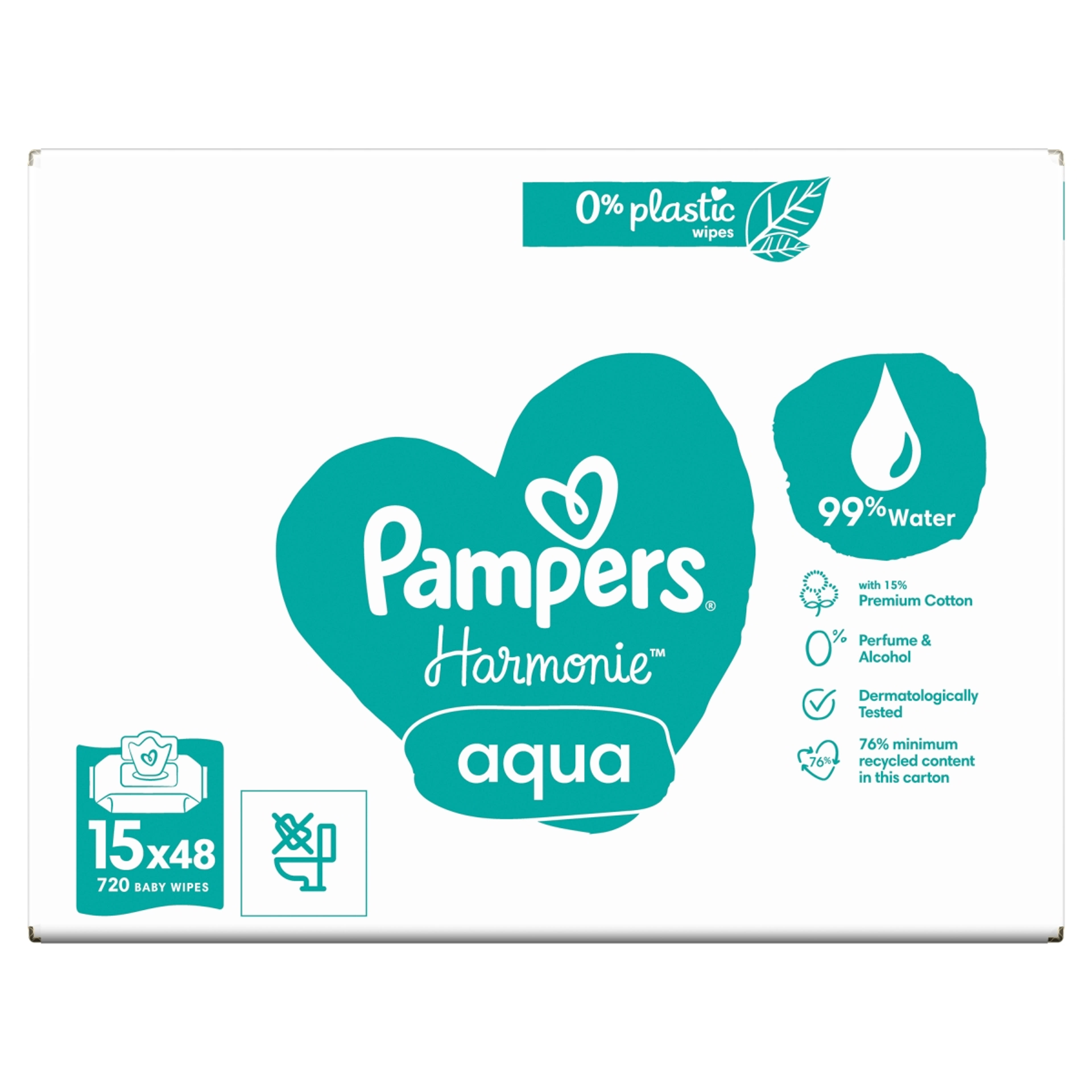 Pampers Harmonie Aqua nedves törlőkendő, 15 csomag - 720 db