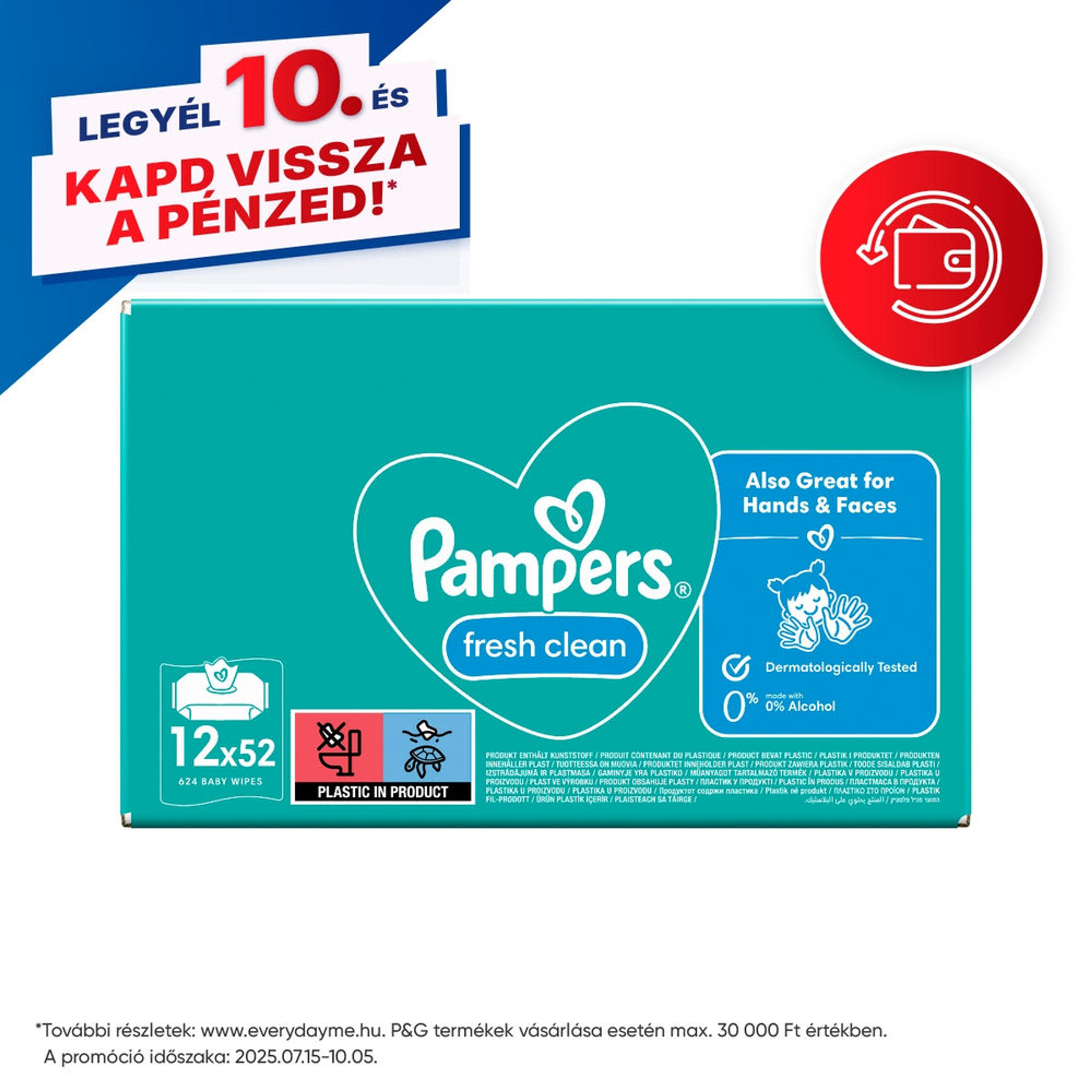 Pampers Fresh Clean törlőkendő (12*52 db) - 624 db