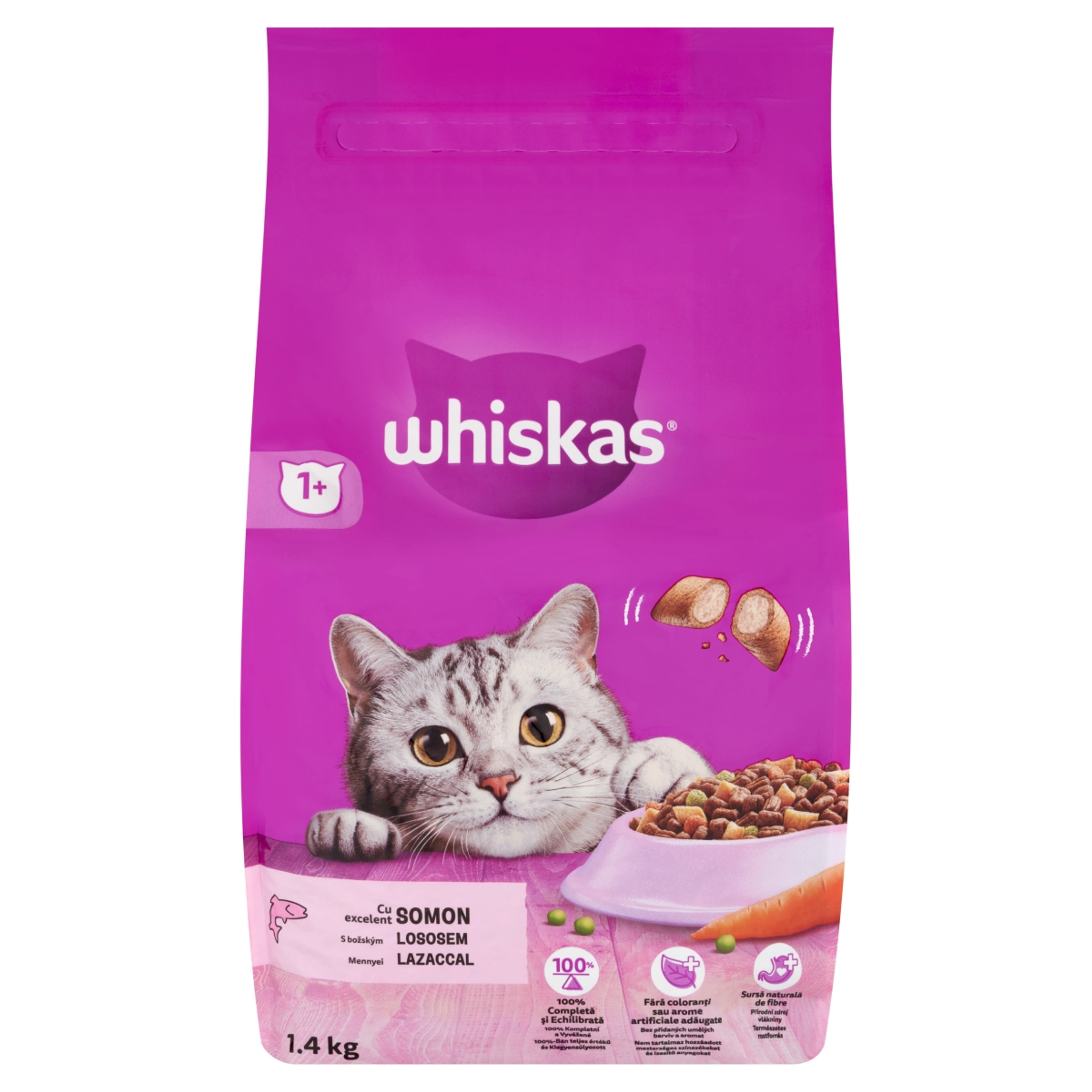 Whiskas 1+ teljes értékű szárazeledel felnőtt macskák számára lazacca l- 1,4 kg-2