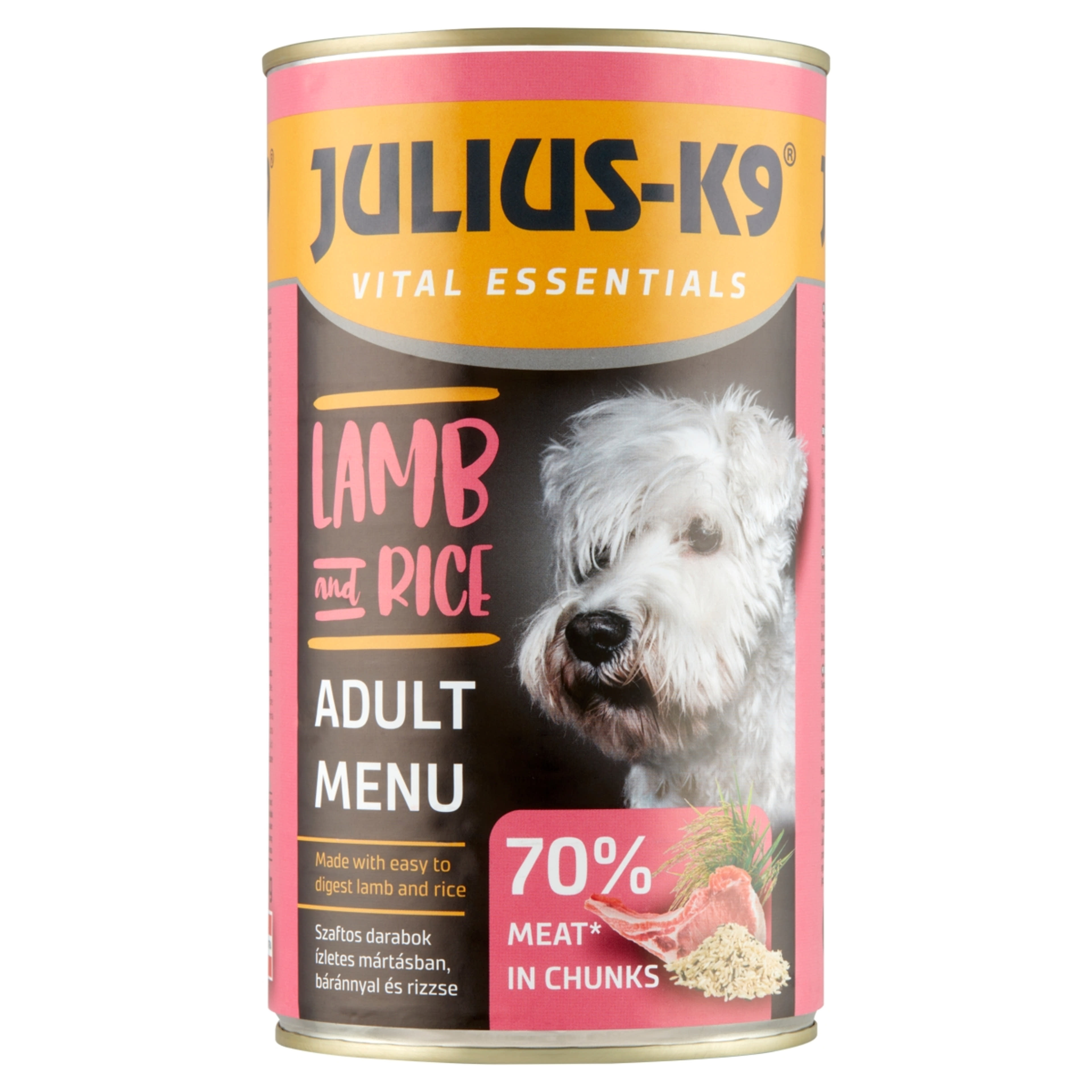 Julius K-9 Vital Essentials konzervl felnőtt kutyák részére báránnyal és rizzsel - 1240 g