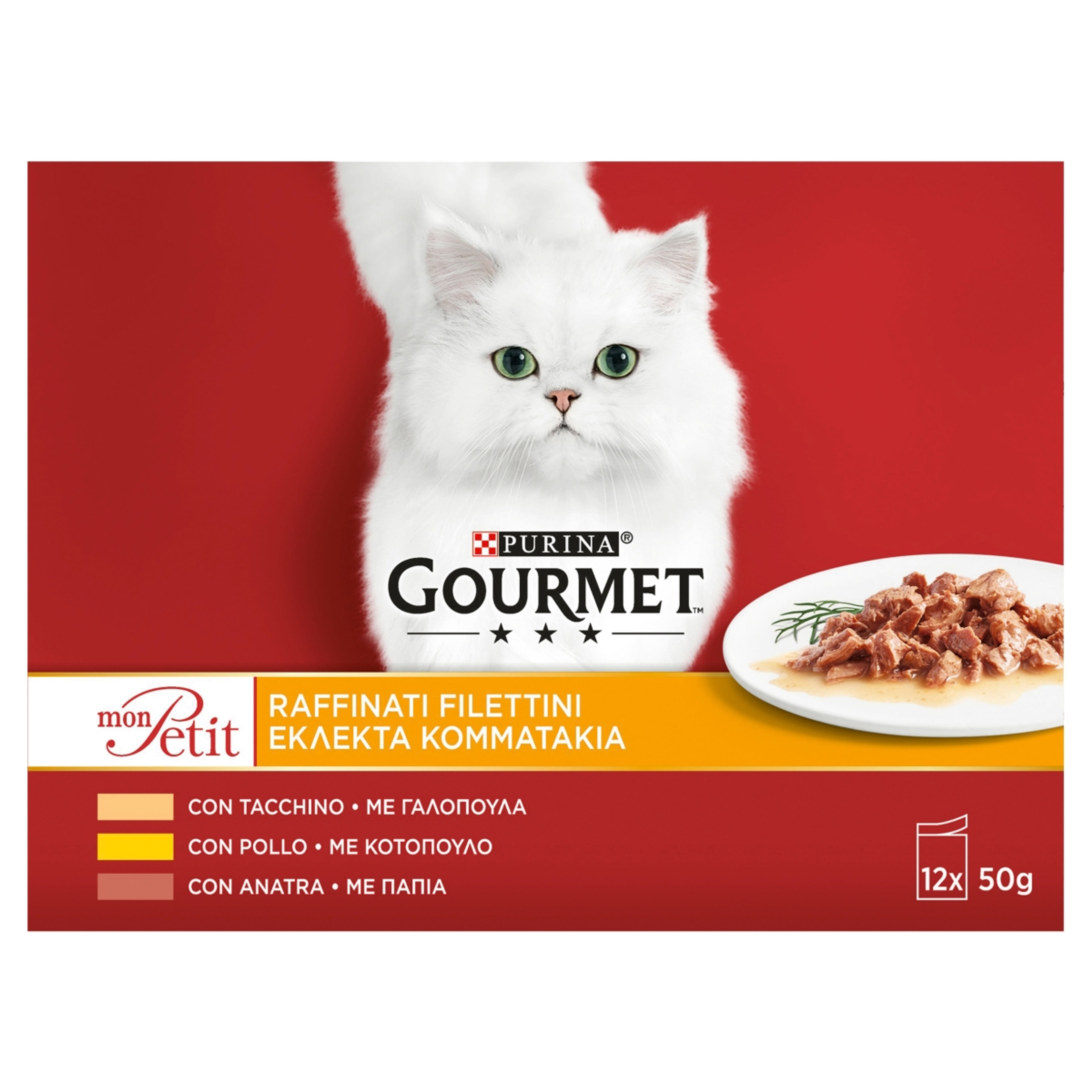 Gourmet Mon Petit Kacsával/Csirkével/Pulykával nedves macskaeledel 12 x 50 g - 600 g-1