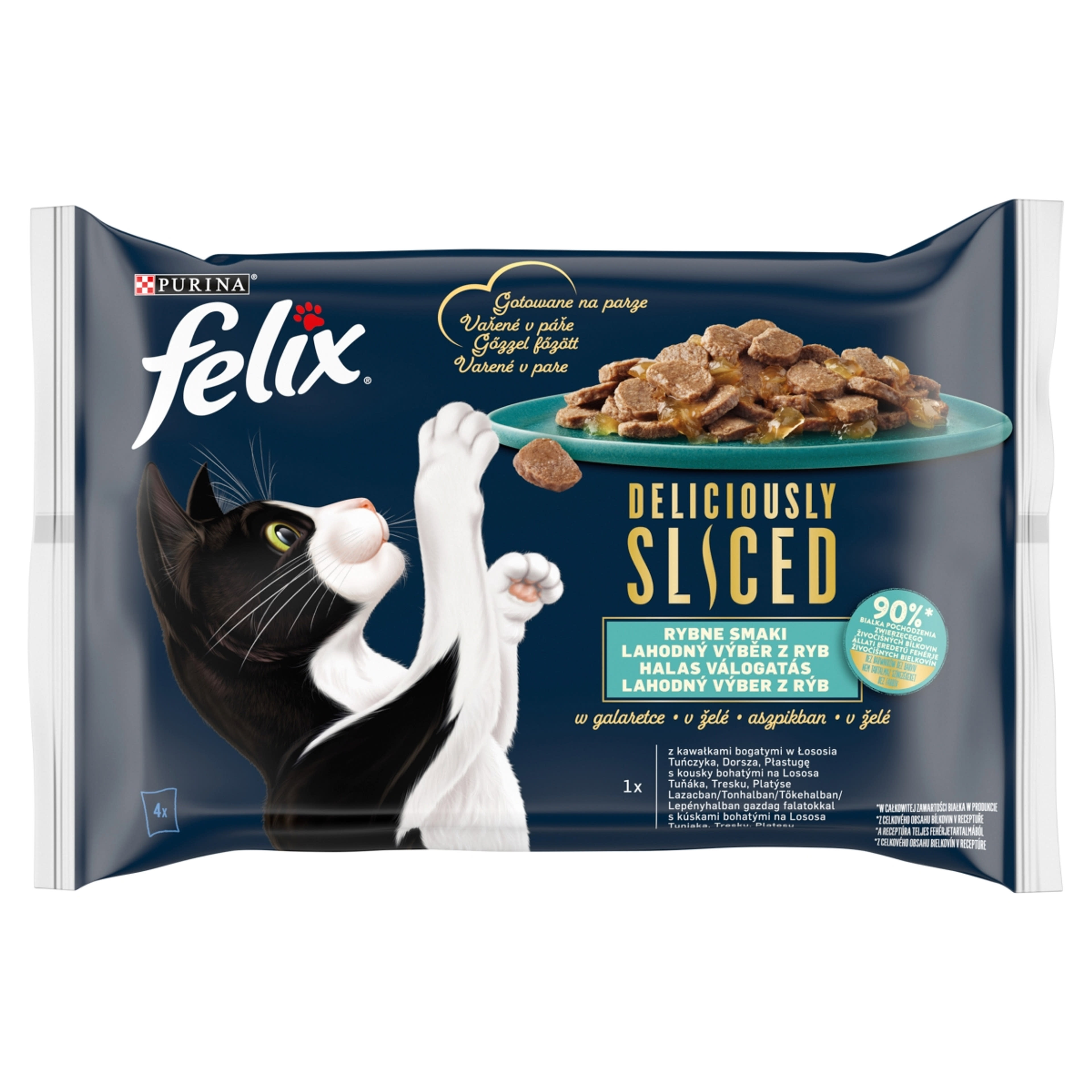 Felix Deliciously Sliced alutasakos eledel macskáknak, halas válogatás 4x80 g - 320 g-1
