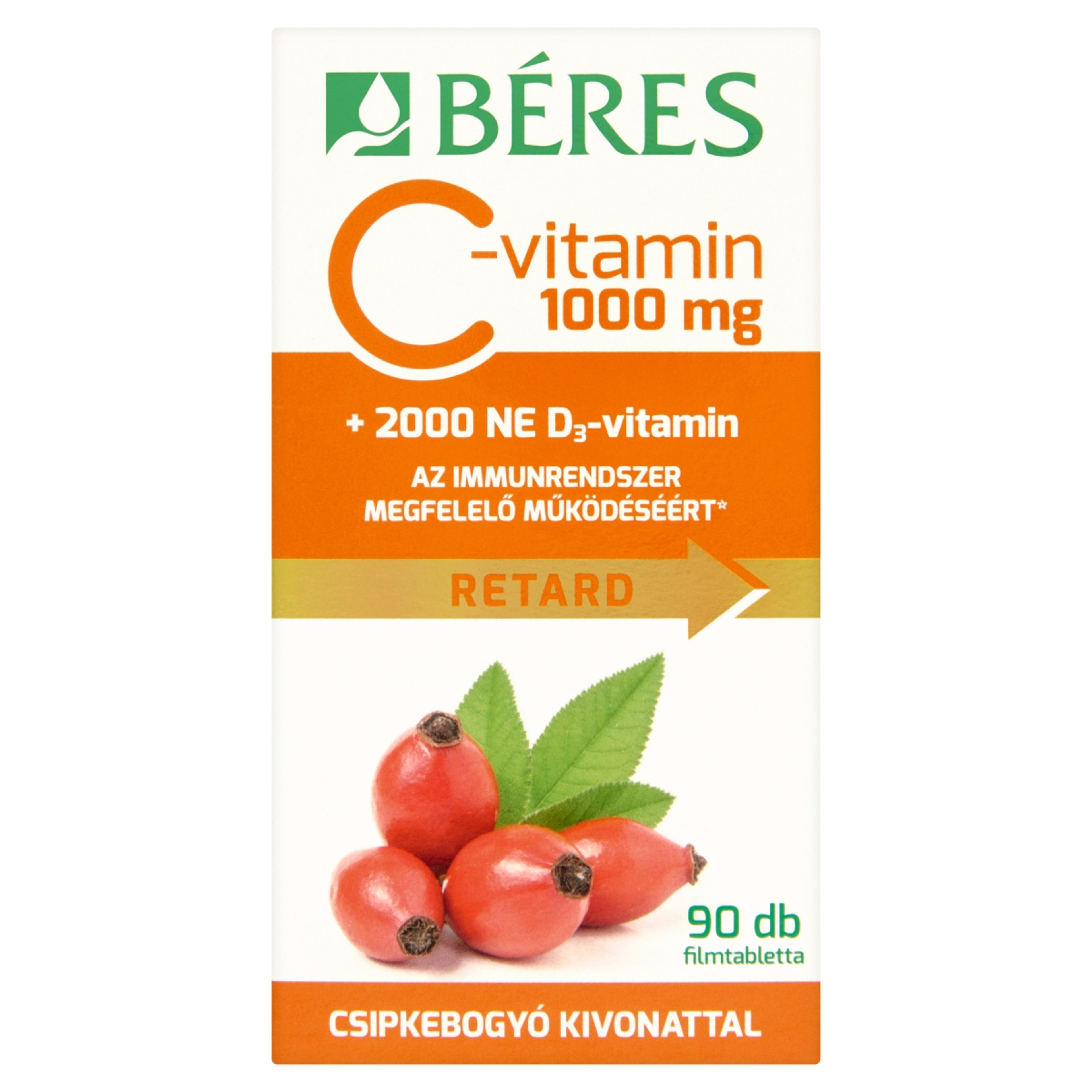 Béres C-vitamin 1000mg Retard filmtabletta csipkebogyó+ 2000 NE D3-vitamin - 90 db