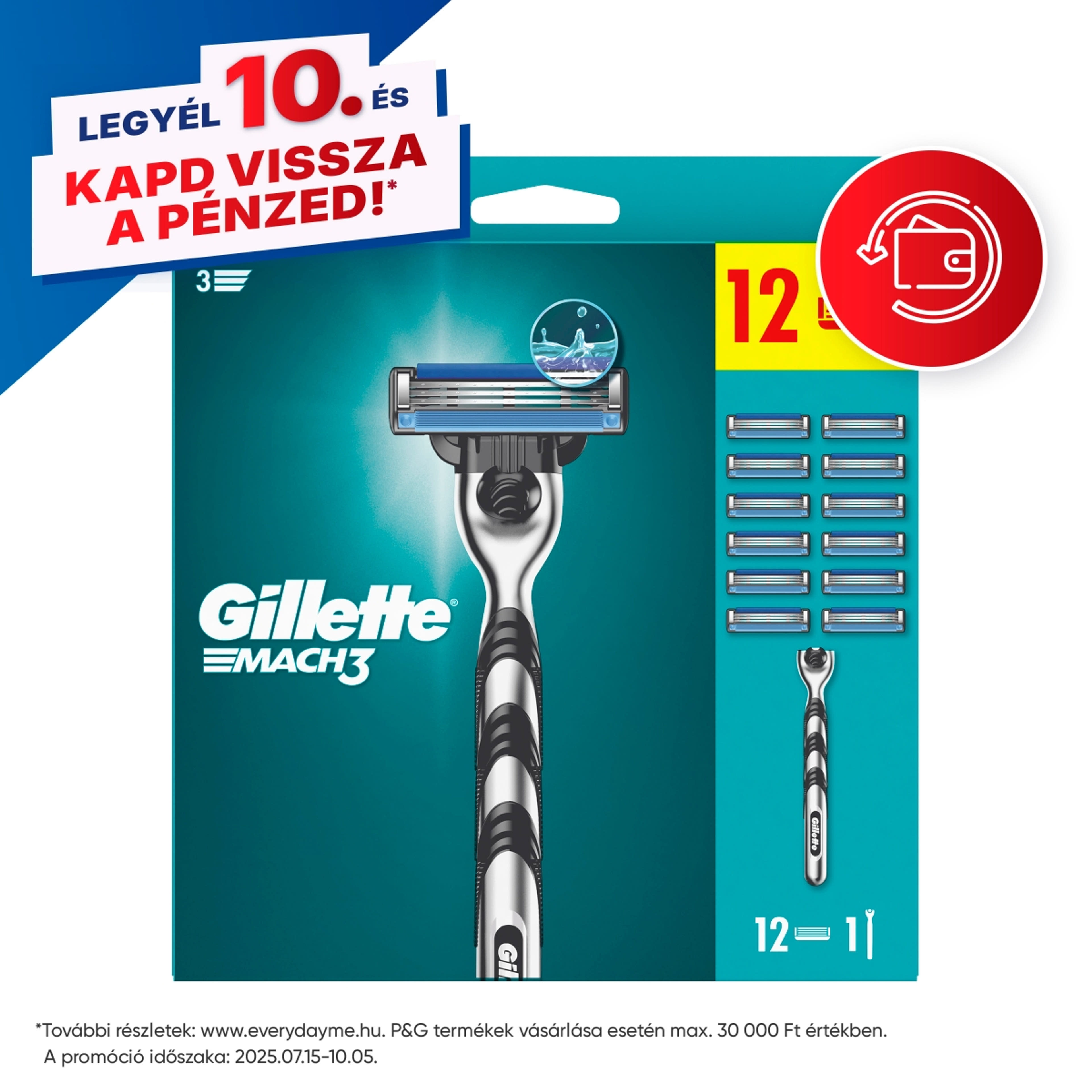 Gillette Mach3 férfi borotva készülék és 12 db borortvabetét - 1 db