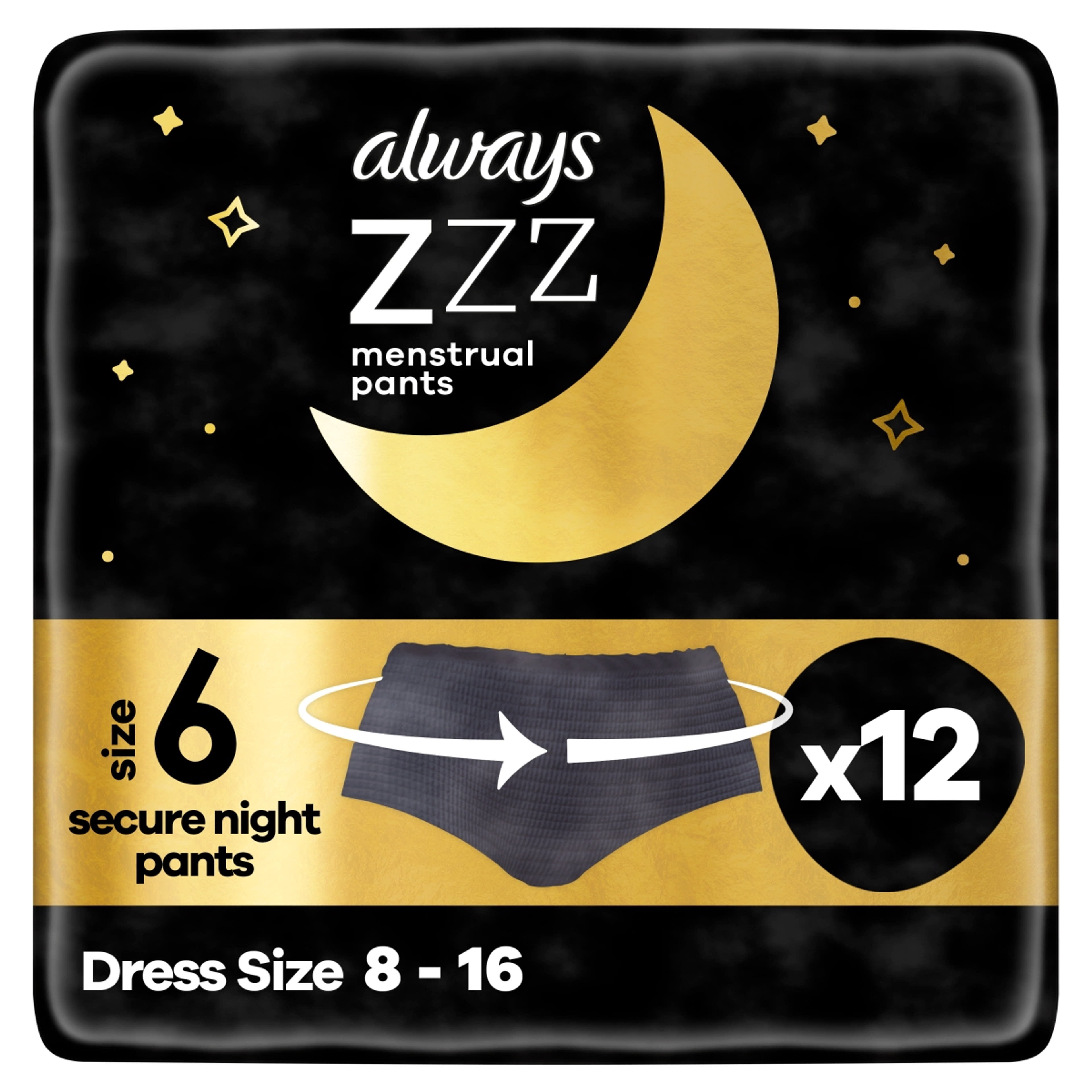Always éjszakai eldobható menstruációs bugyi, kis/közép méretű - 12 db-4