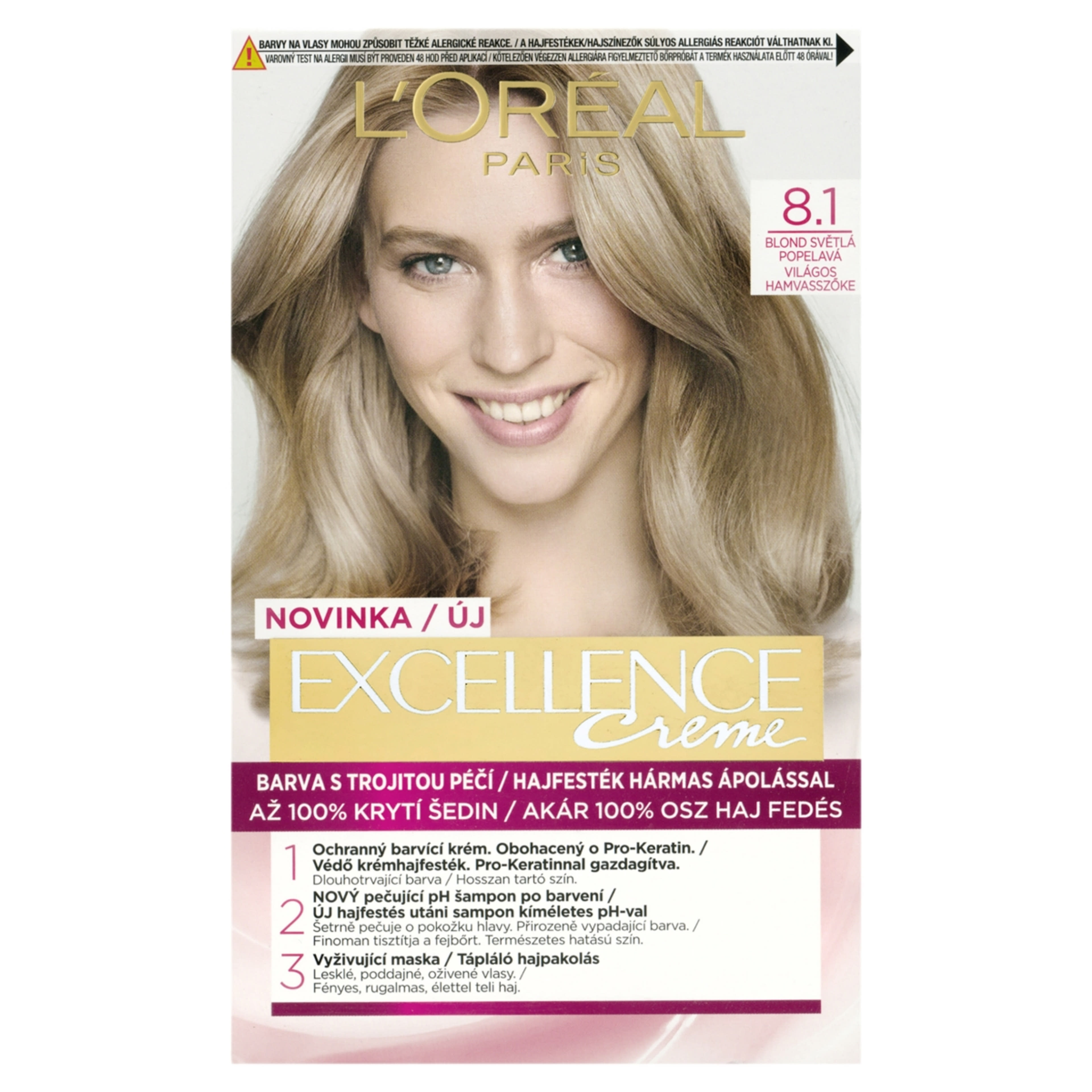L'Oréal Paris Excellence krémes, tartós hajfesték 8.1 világos hamvasszőke - 1 db-1