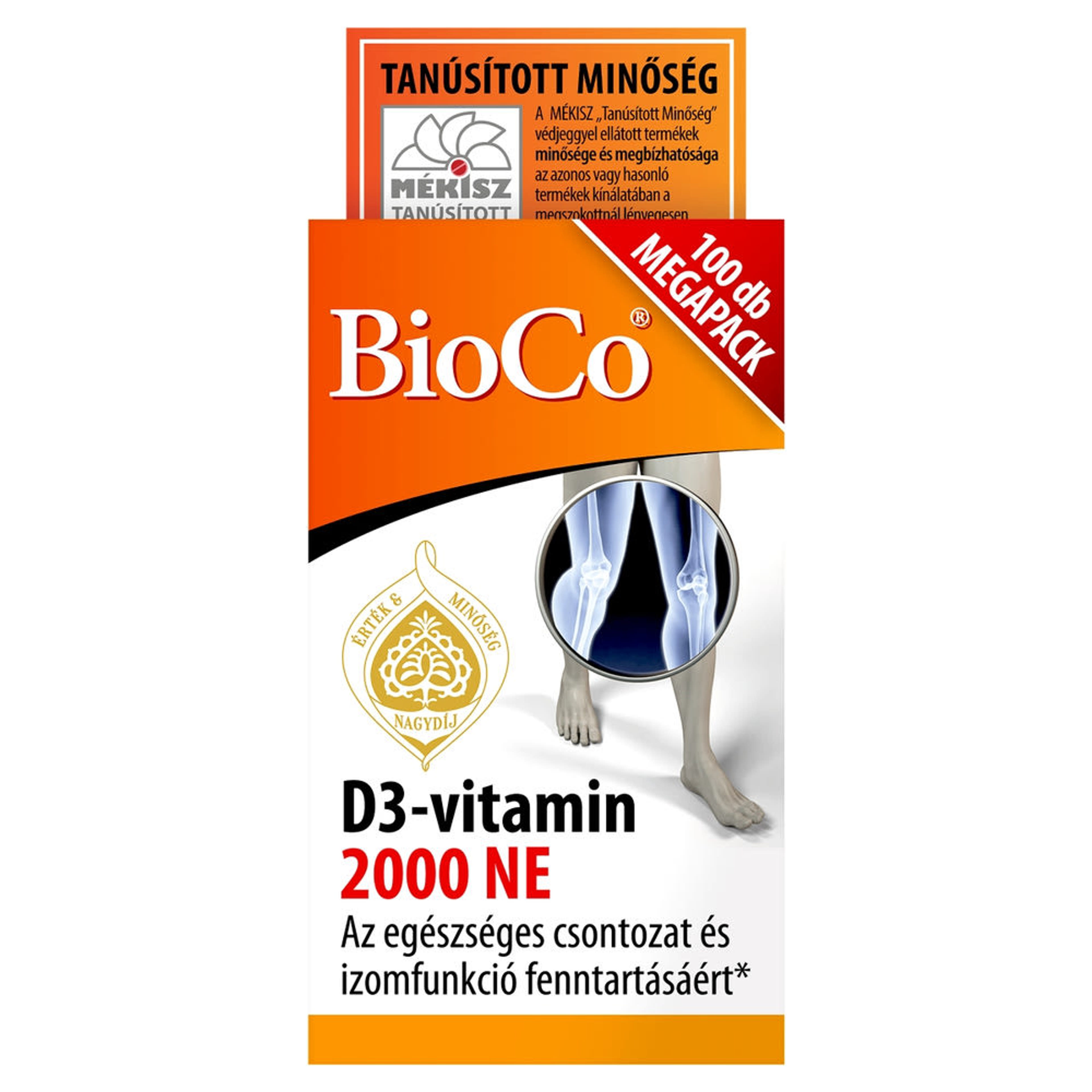 BioCo D3-vitamin 2000 NE étrend-kiegészítő tabletta - 100 db