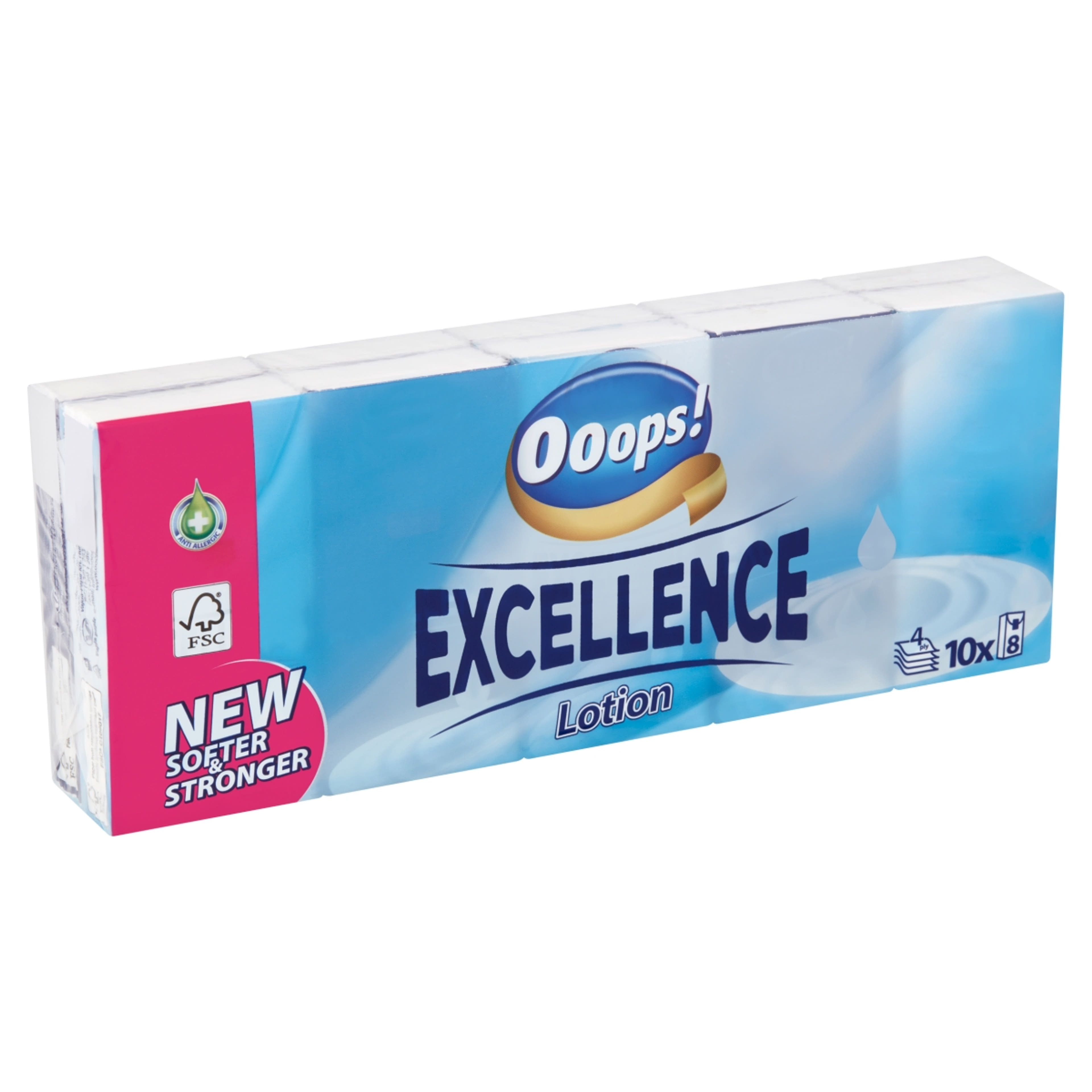 Ooops! Excellence Lotion illatosított papírzsebkendő, 4 rétegű, 10 x 8 db - 1 db-2
