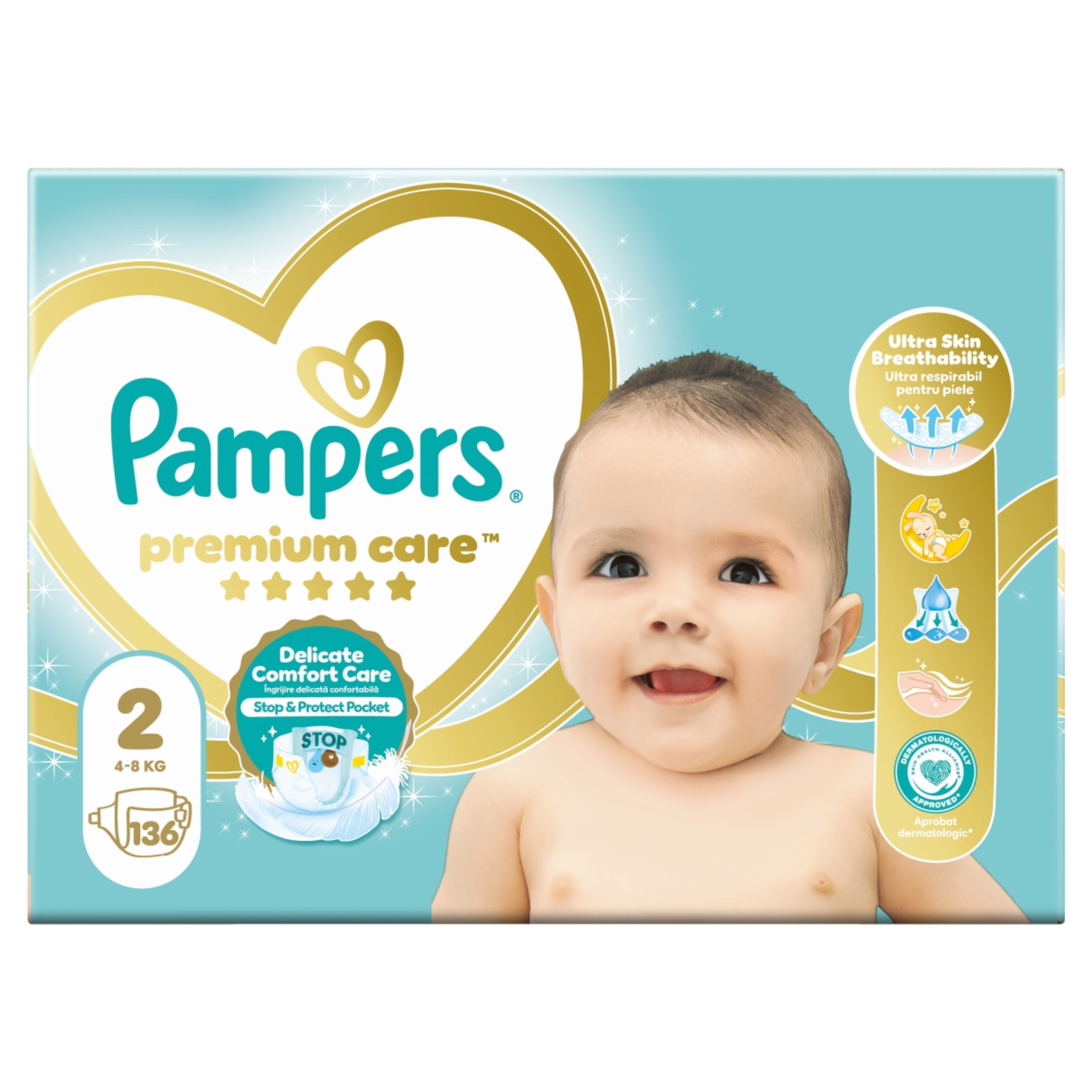 Pampers Premium Care pelenka, 2-es méret 4-8 kg - 136 db