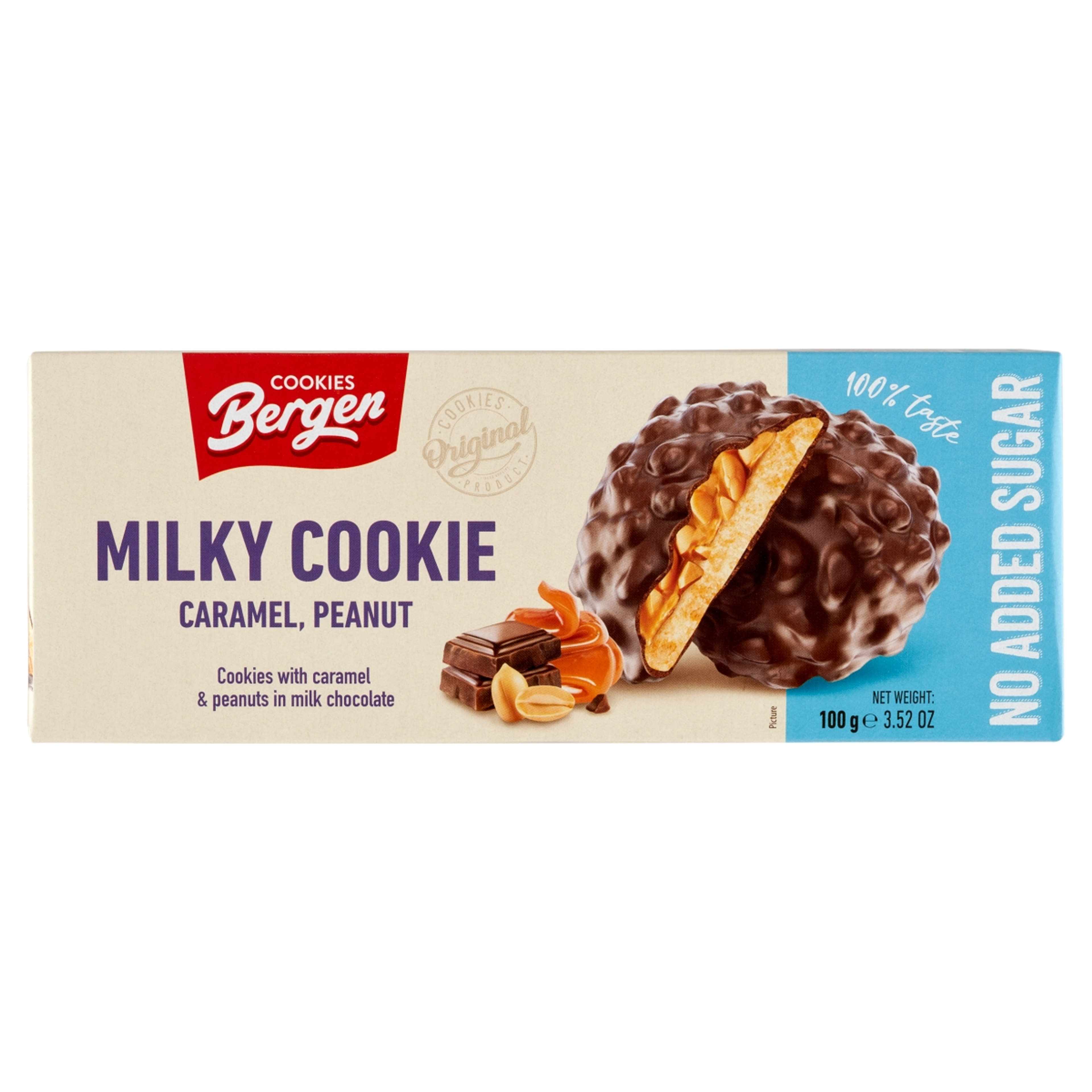 Bergen Milky Cookie tejcsokoládéba mártott keksz karamellával - 130 g