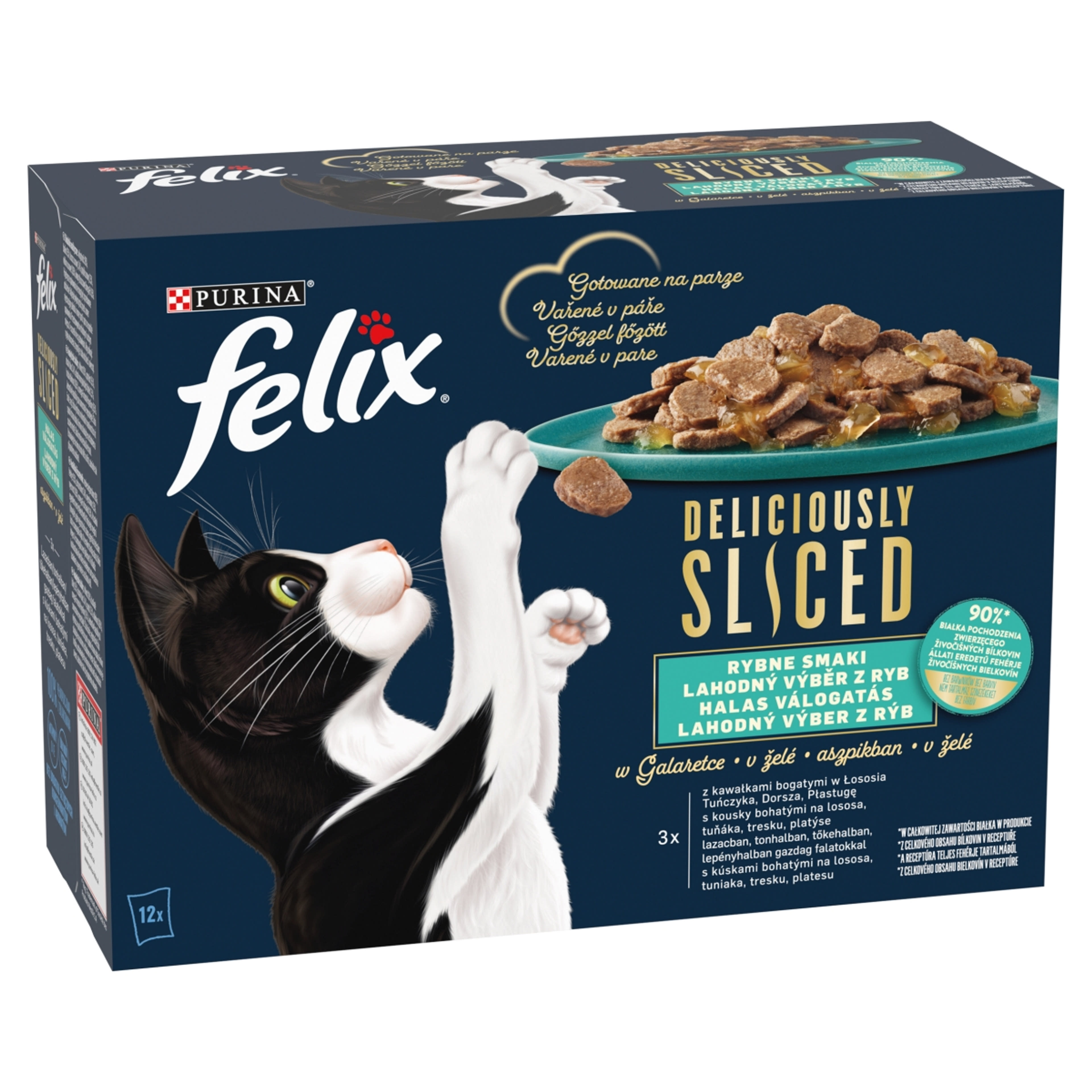 Felix Deliciously Sliced alutasakos eledel macskáknak, halas válogatás 12x80 g - 960 g-2