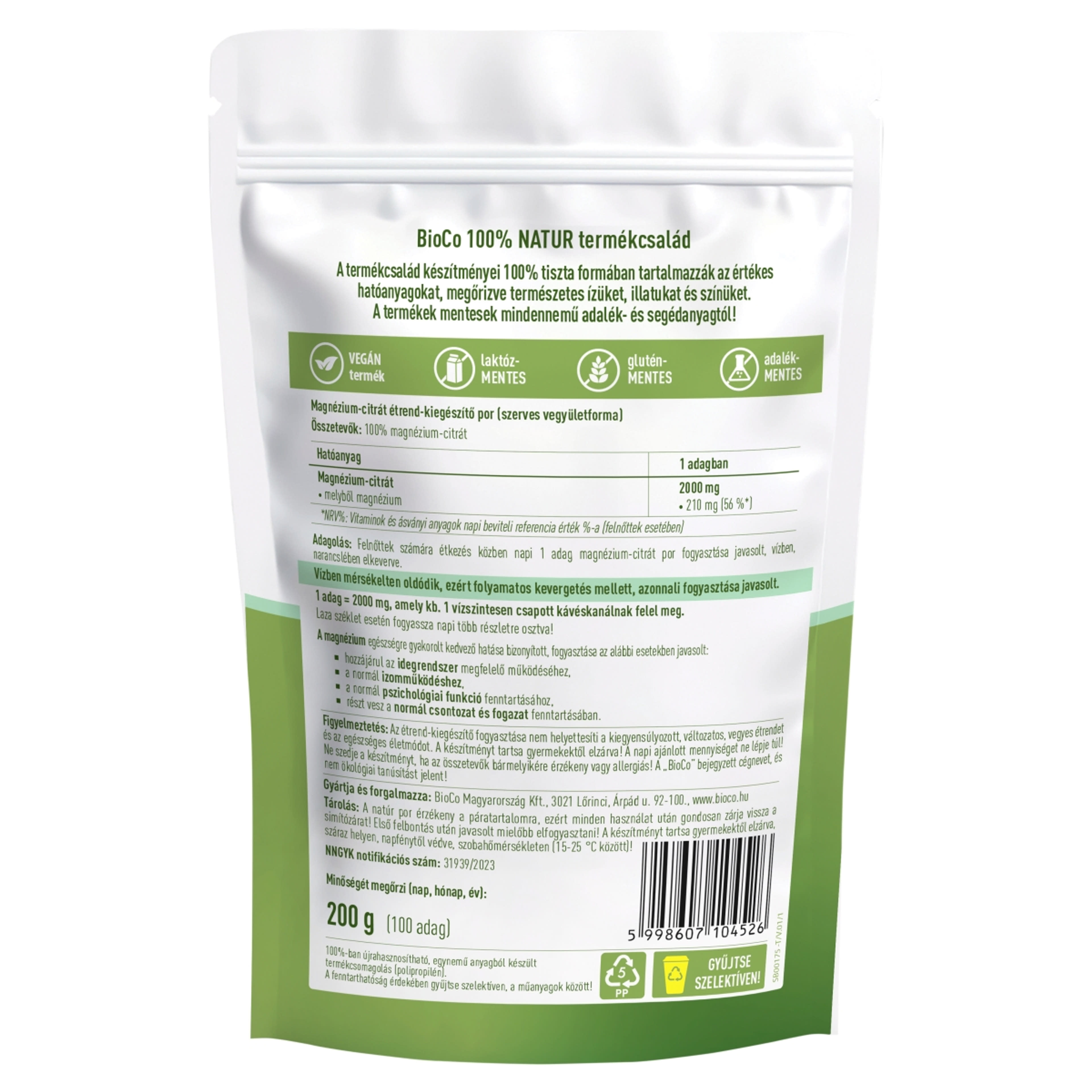 BioCo 100% Natur szerves magnézium-citrát tasakos por - 200 g-2