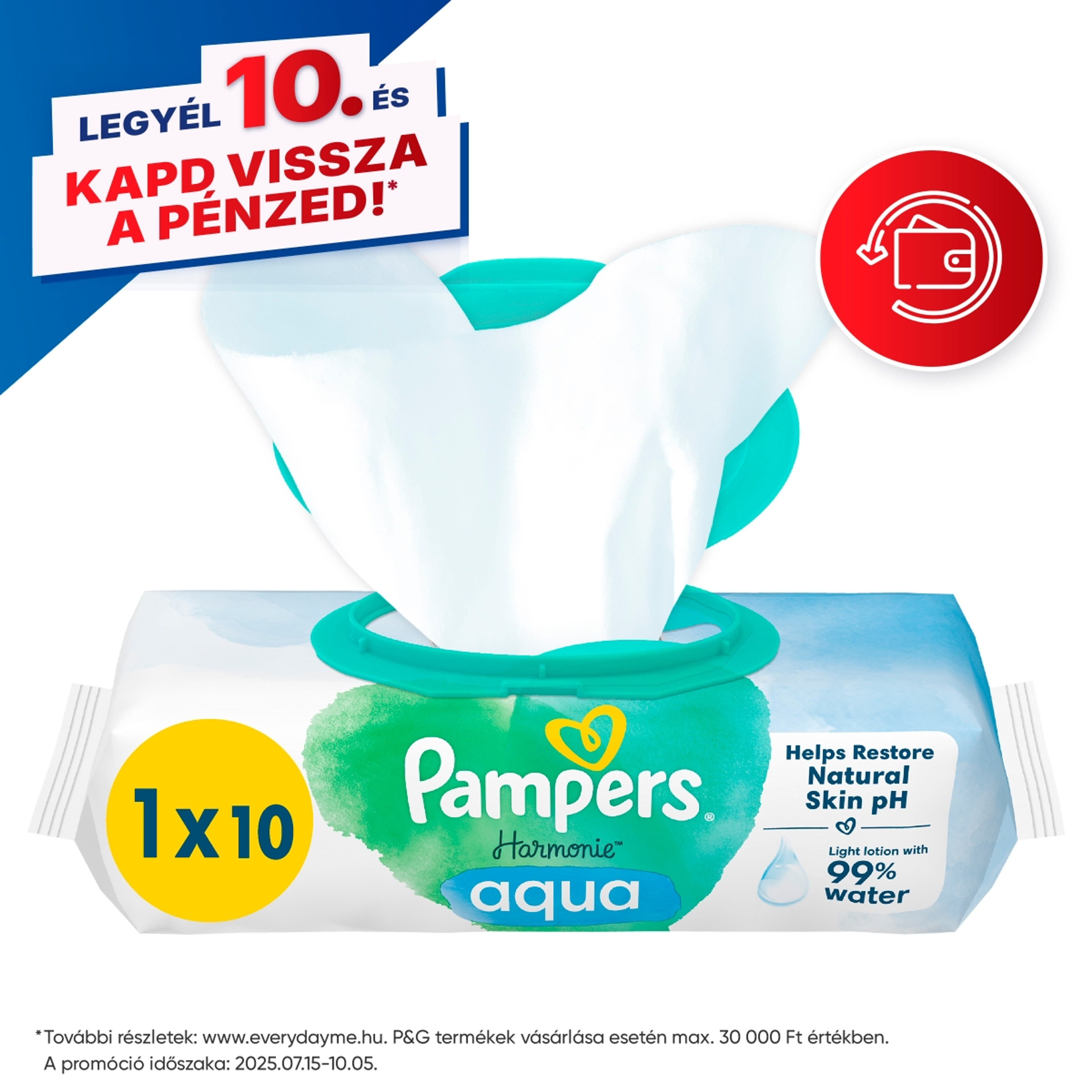Pampers Harmonie Aqua nedves törlőkendő, műanyagmentes - 10 db