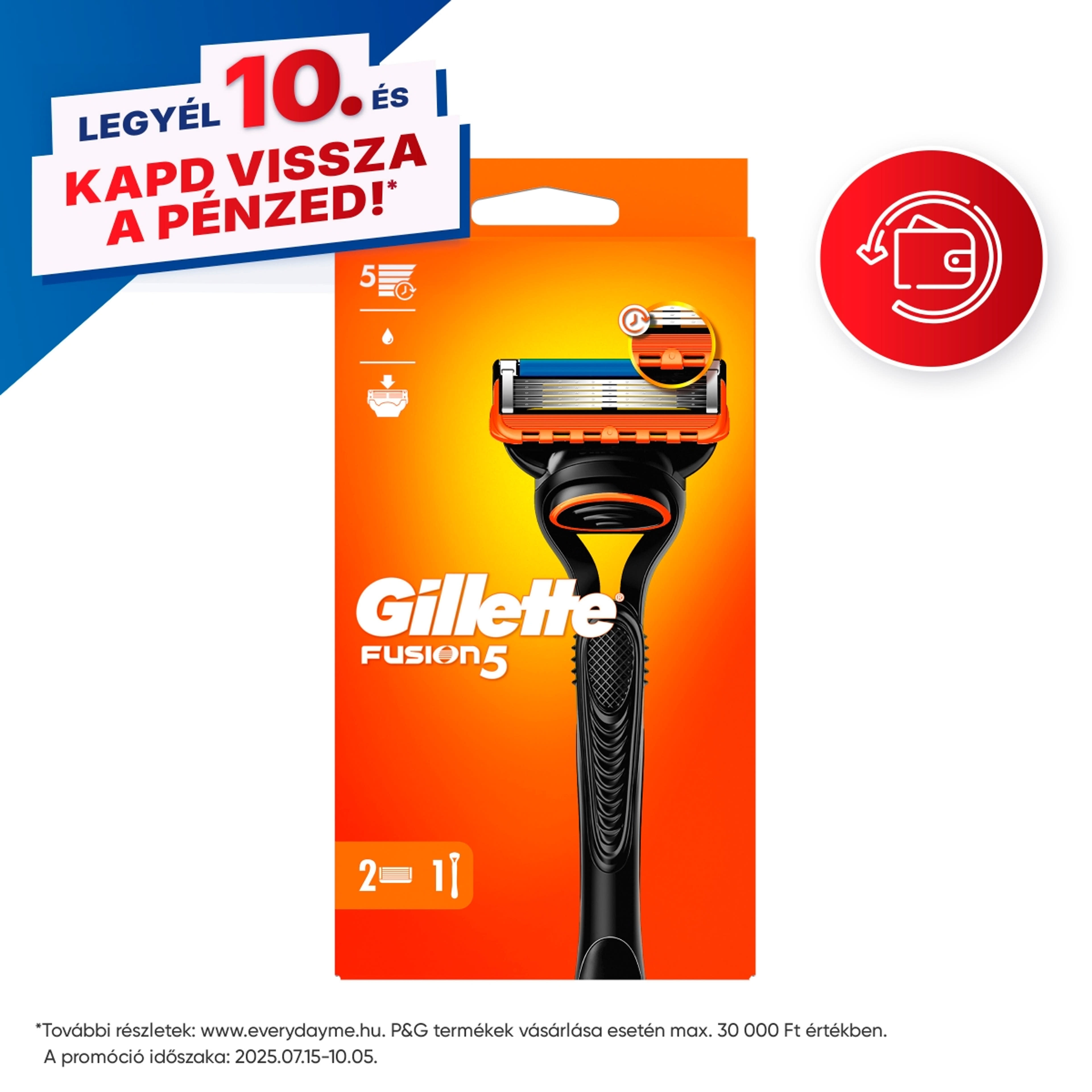 Gillette Fusion 5 pengés borotva készülék 2 db betéttel - 1 db