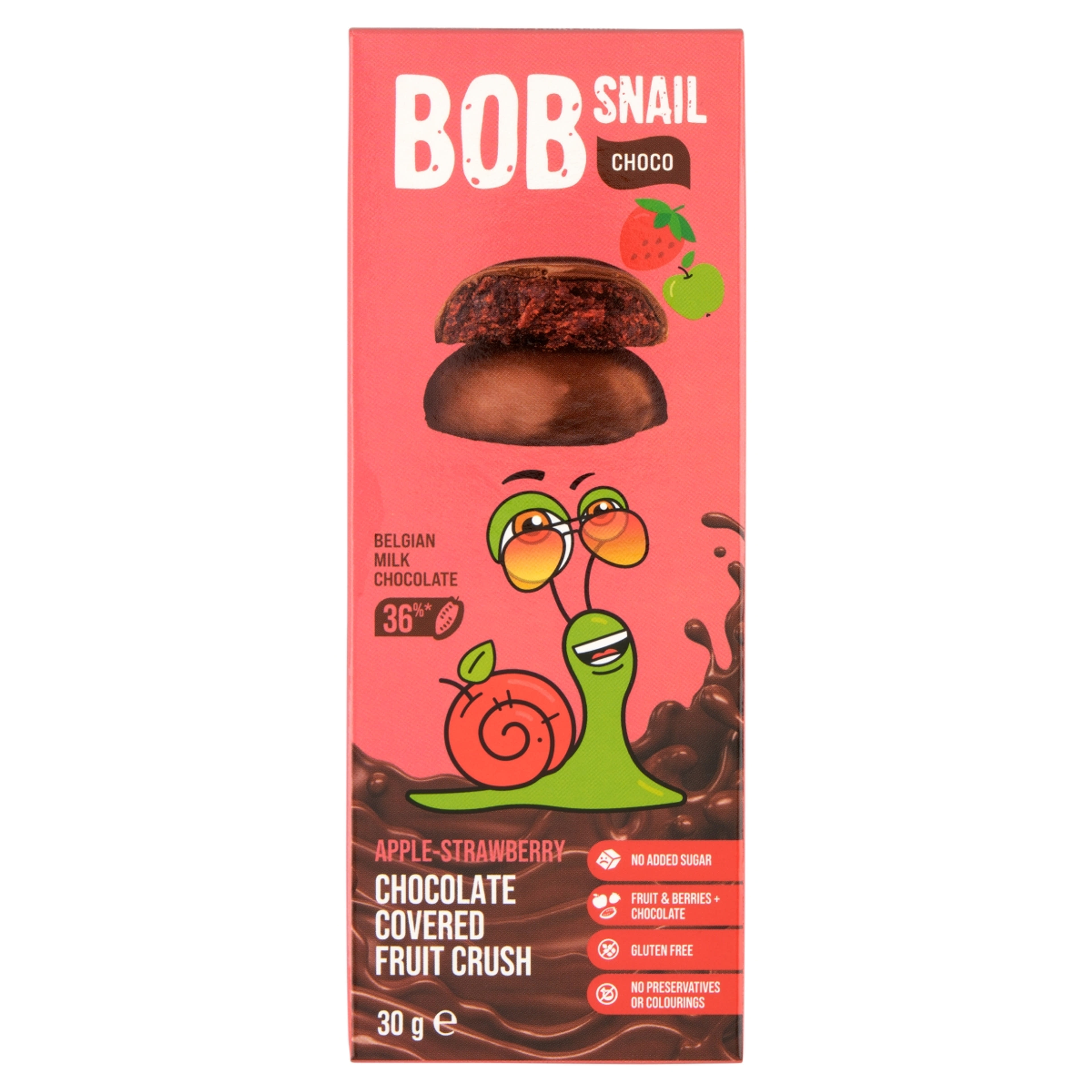 Bob Snail gyümölcs snack étcsokoládé, alma, eper - 30 g