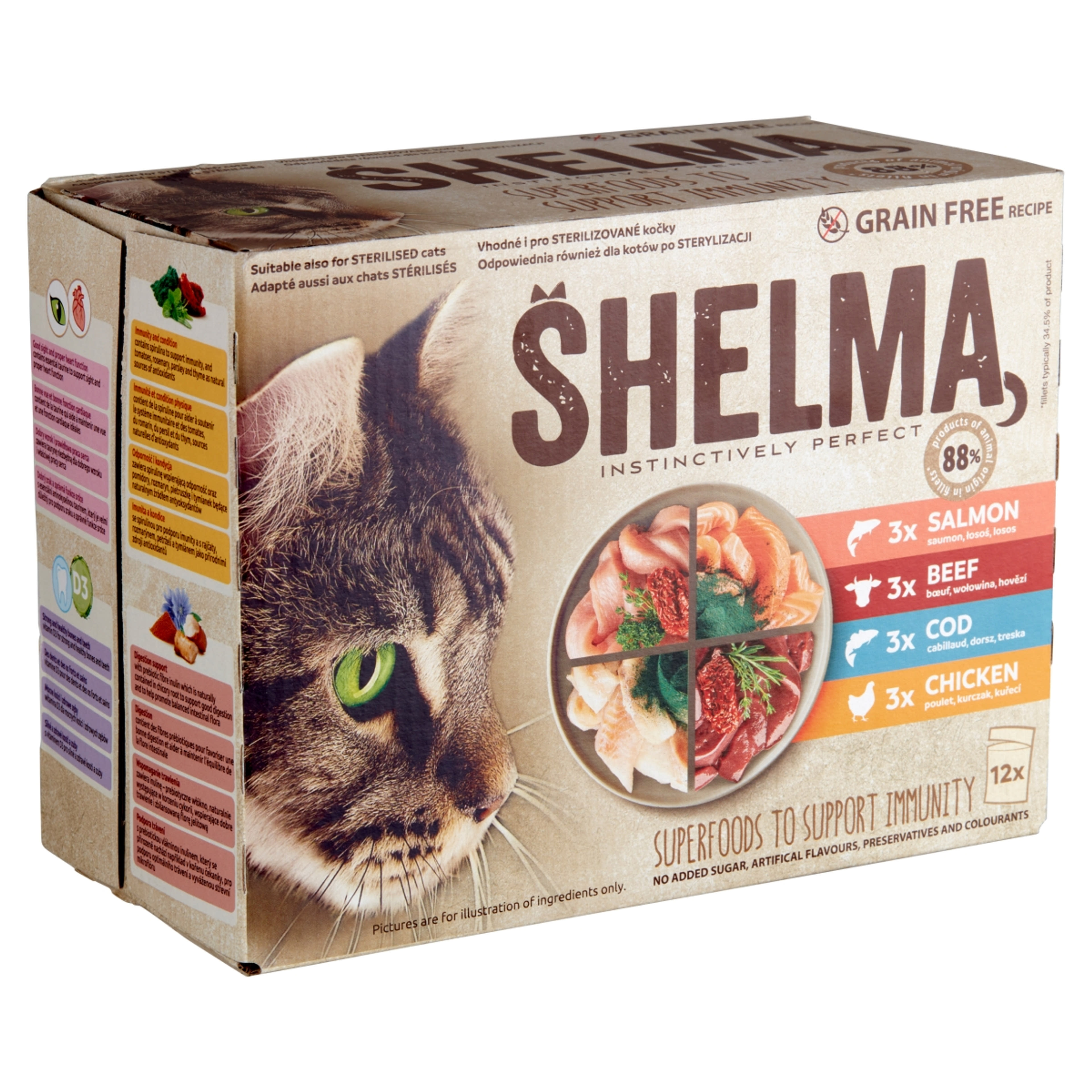 Shelma gabonamentes párolt filé teljes értékű állateledel felnőtt macskák számára 12 x 85 g - 1020 g-2