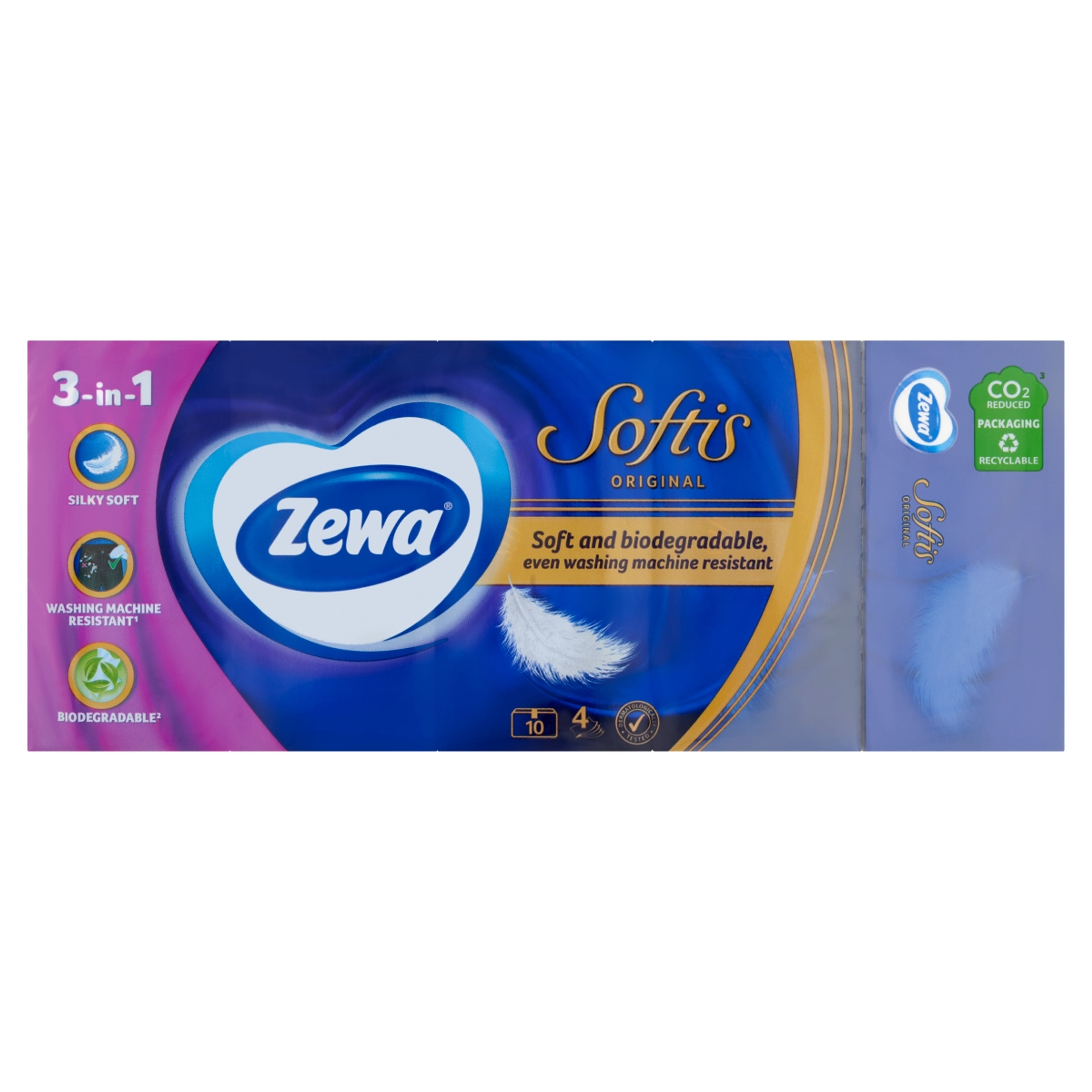 Zewa Softis papírzsebkendő, 4 rétegű 10x9 db - 90 db